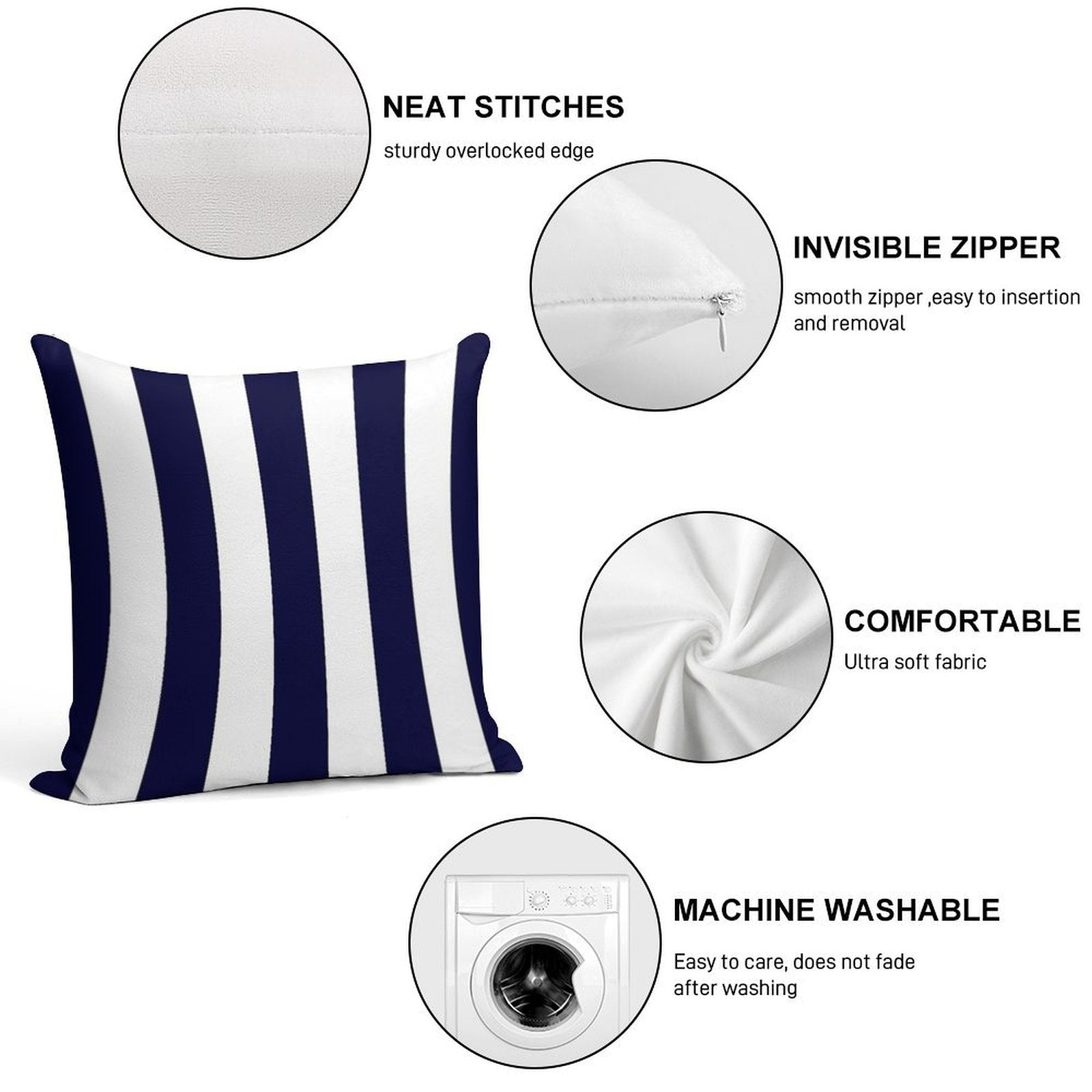 Classic Navy Blue And White Stripes Soft Style Accent Throw Pillow