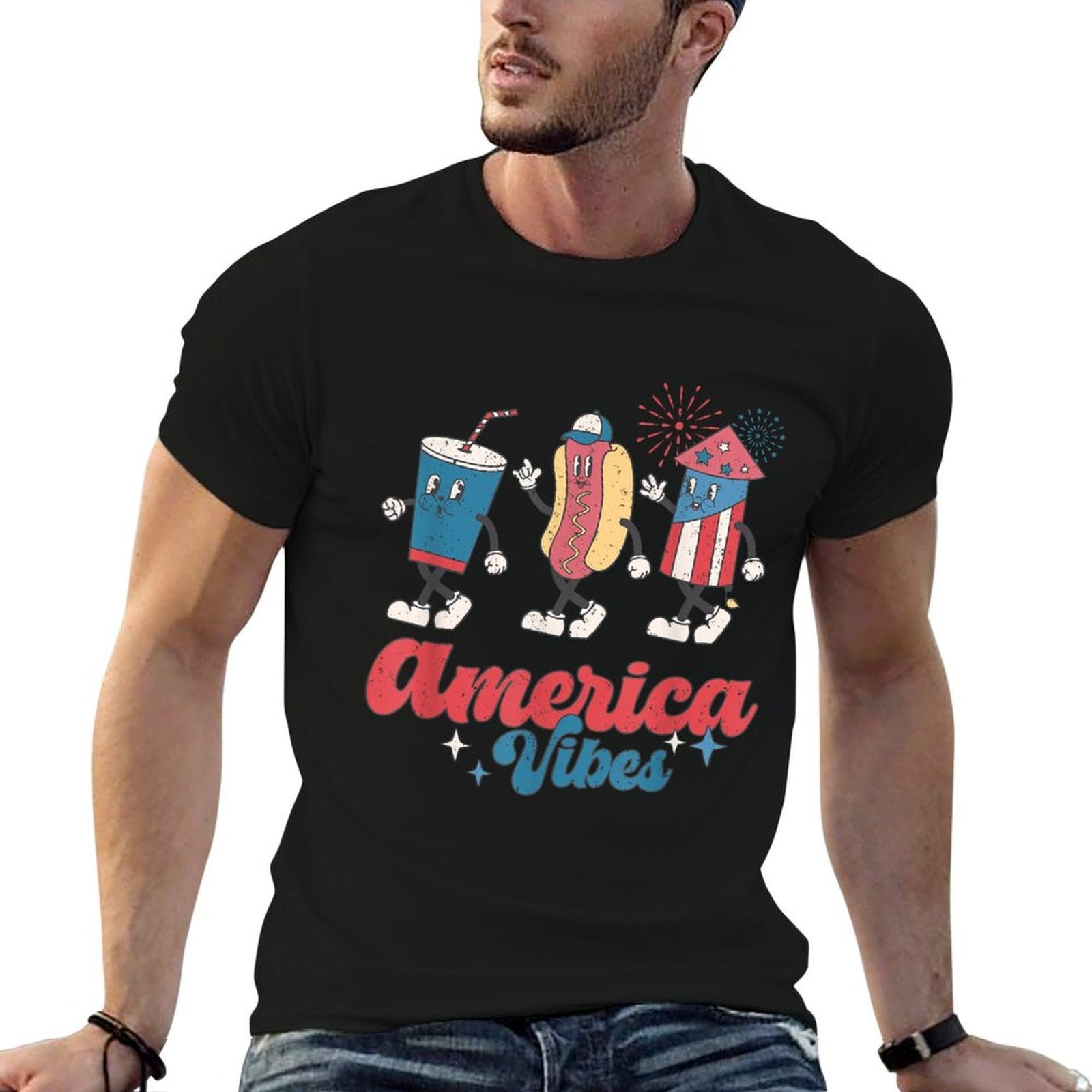America Vibes, Retro Groovy American, Funny 4th of July  Soft T-Shirt