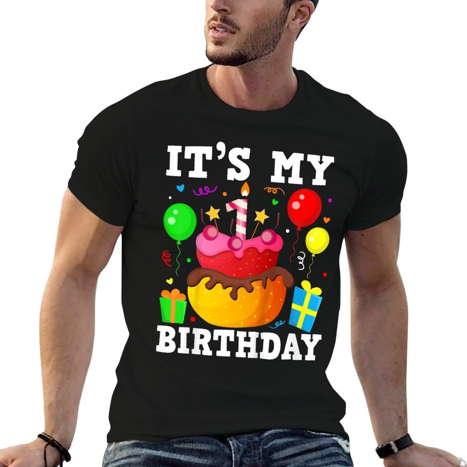 Kids 1st Birthday Four 1yr Happy Birthday Girl & Boy 1 Years Old  Moisture-wicking T-Shirt