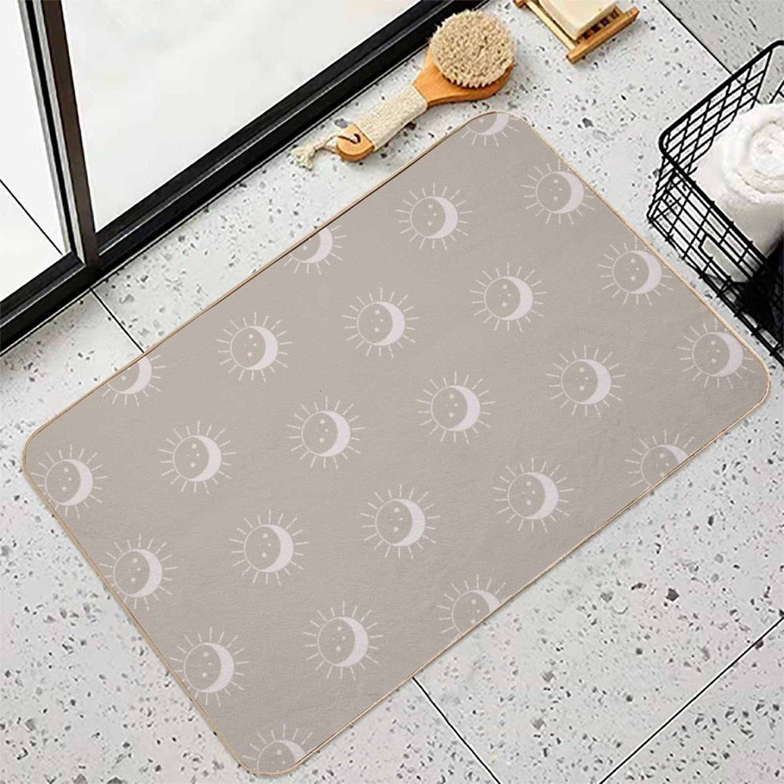 Pretty Sun And Moon Pattern Soft Aesthetic In Muted Colors Light Taupe  Dirt-Trapping Bath Mat