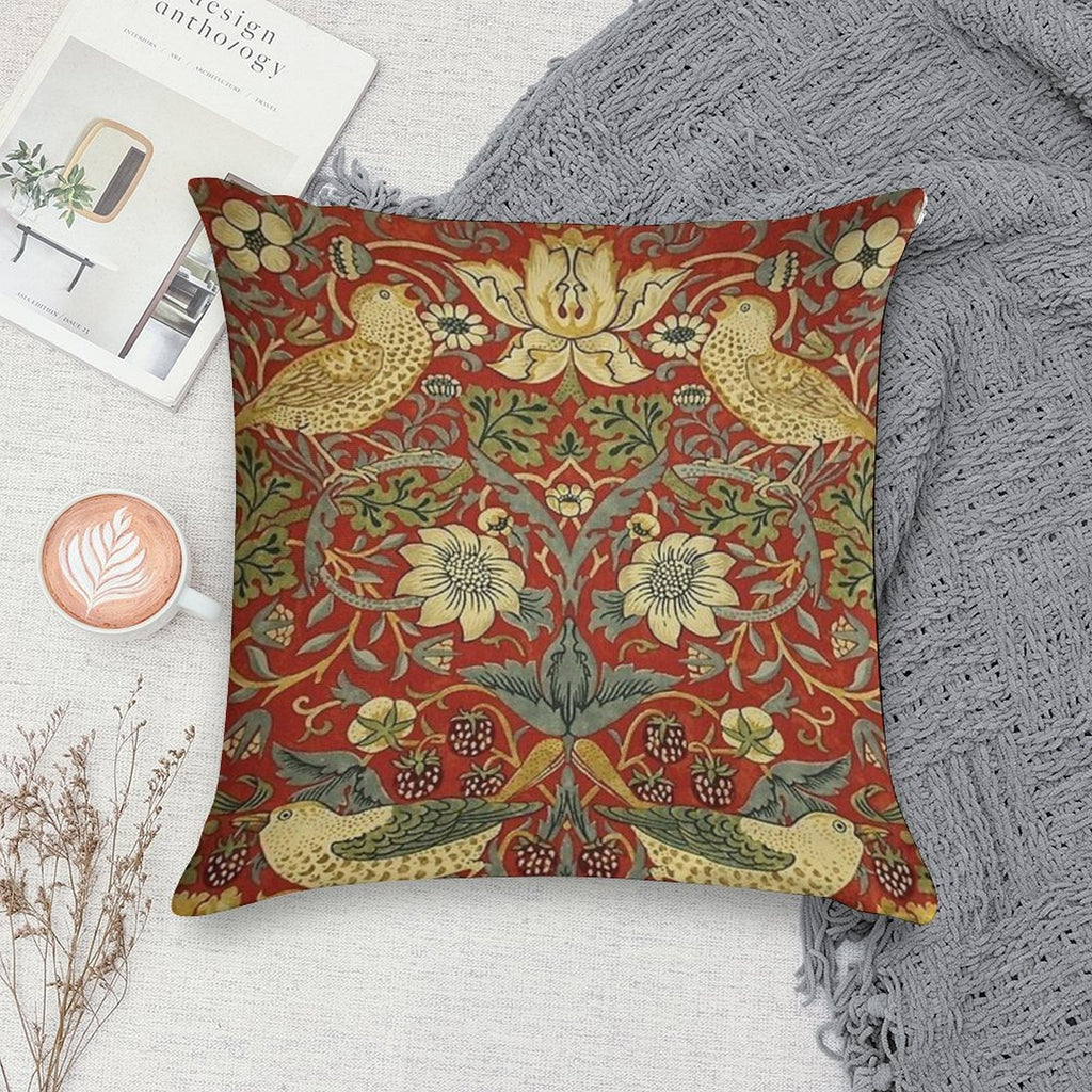 William Morris Birds Floral,red Soft Bedroom Essential Throw Pillow