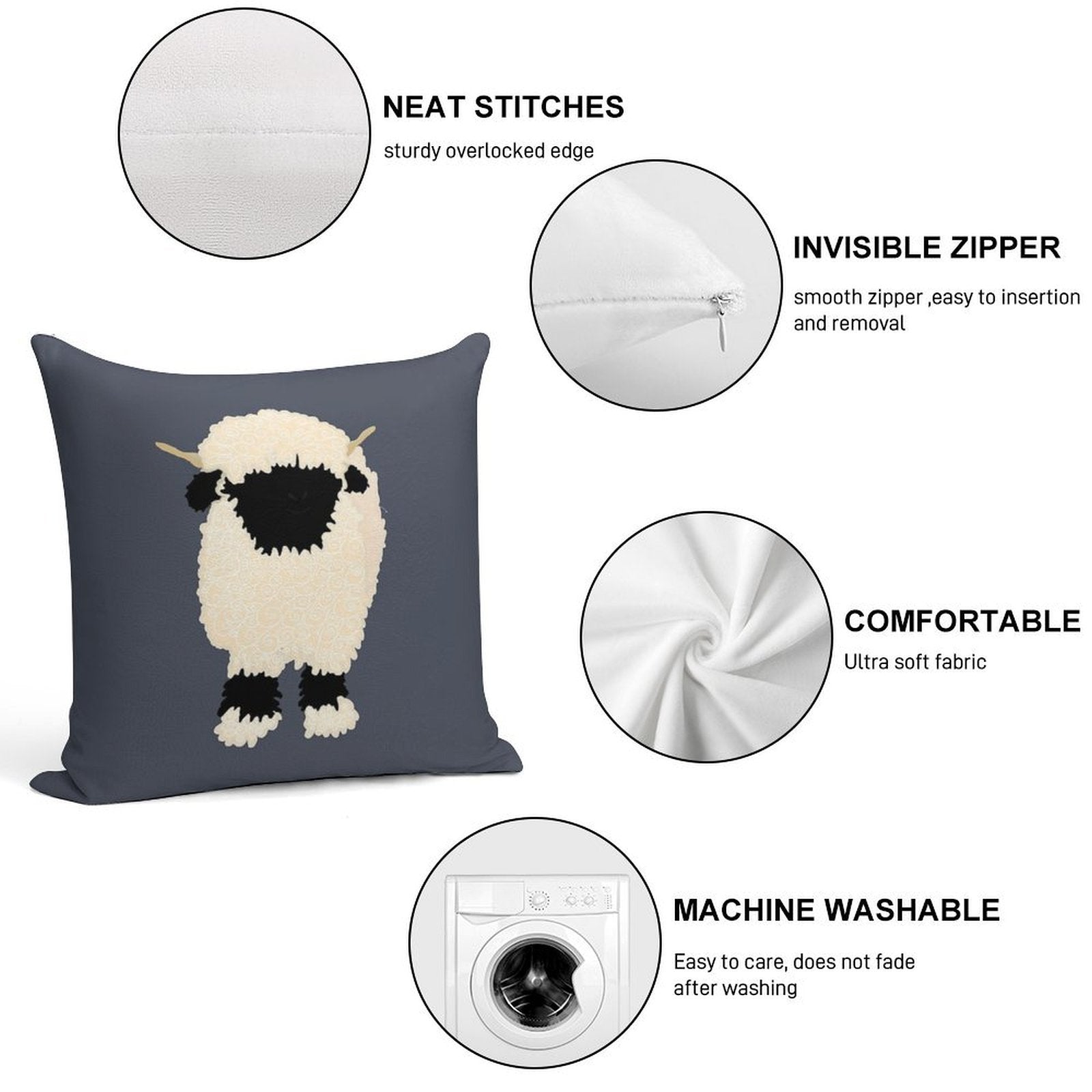 Black Nose Valais Sheep Soft Luxury Feel Throw Pillow