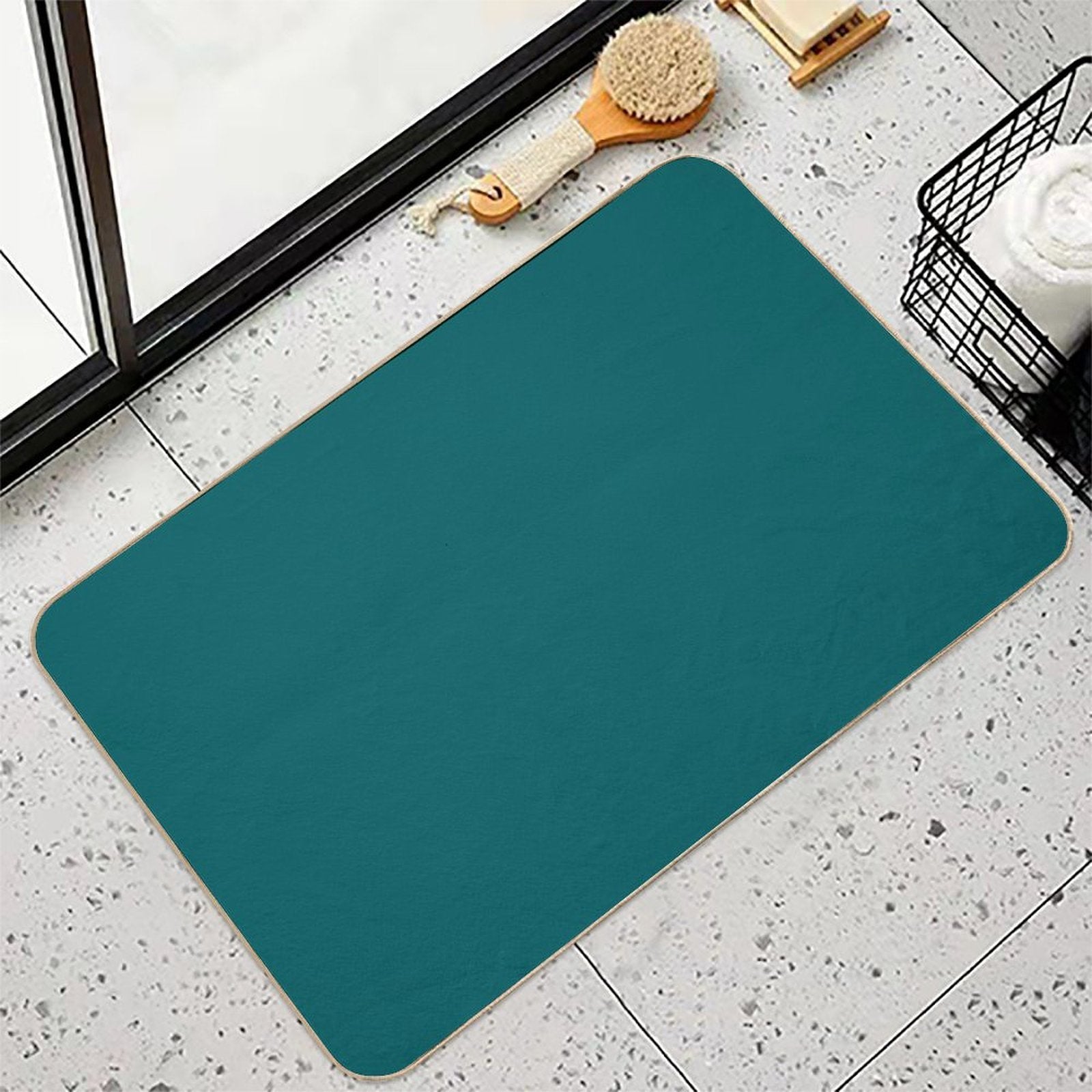 Ocean Blue Blue Solid Color  Dirt-Trapping Bath Mat
