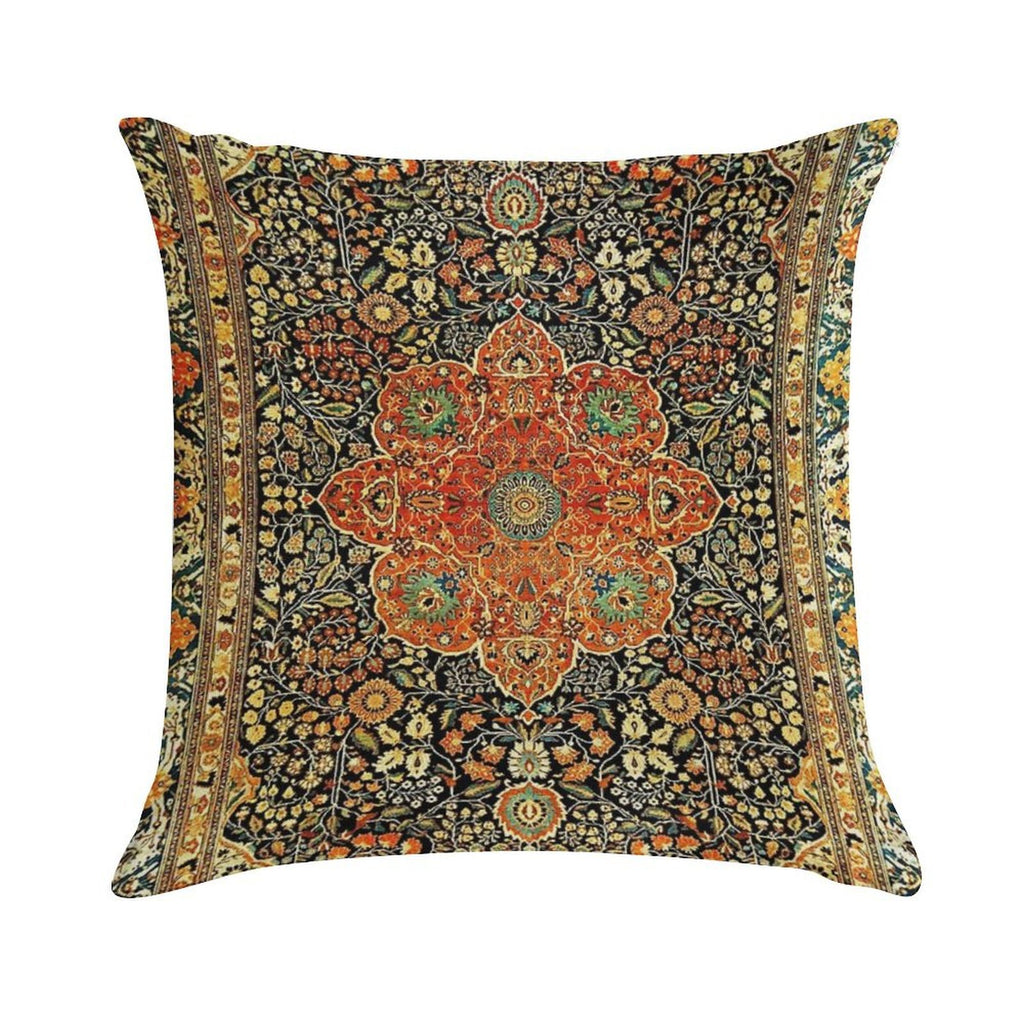 Antique Persian Mohtashem Kashan Rug Print Soft Reinforced Edging Throw Pillow