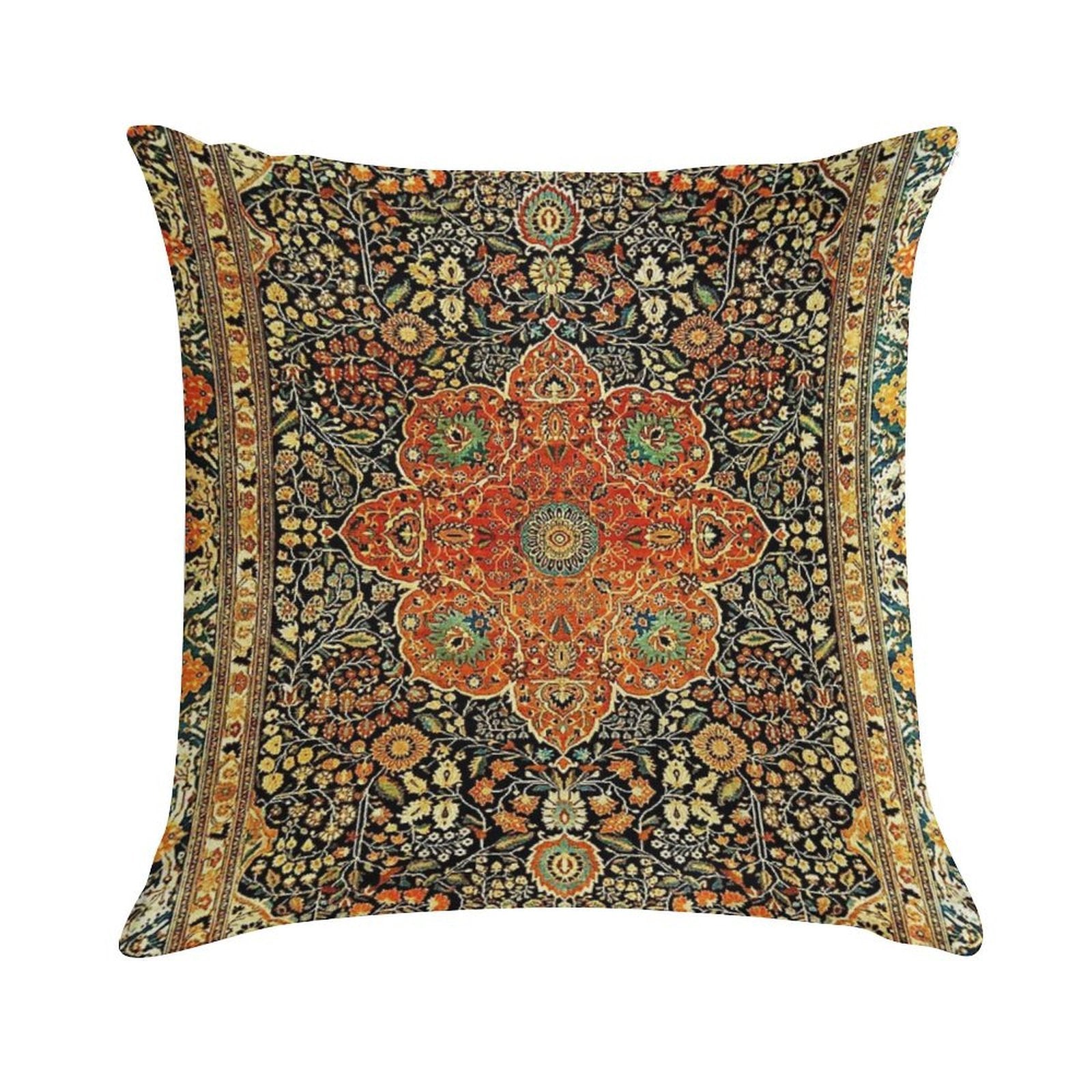 Antique Persian Mohtashem Kashan Rug Print Soft Reinforced Edging Throw Pillow