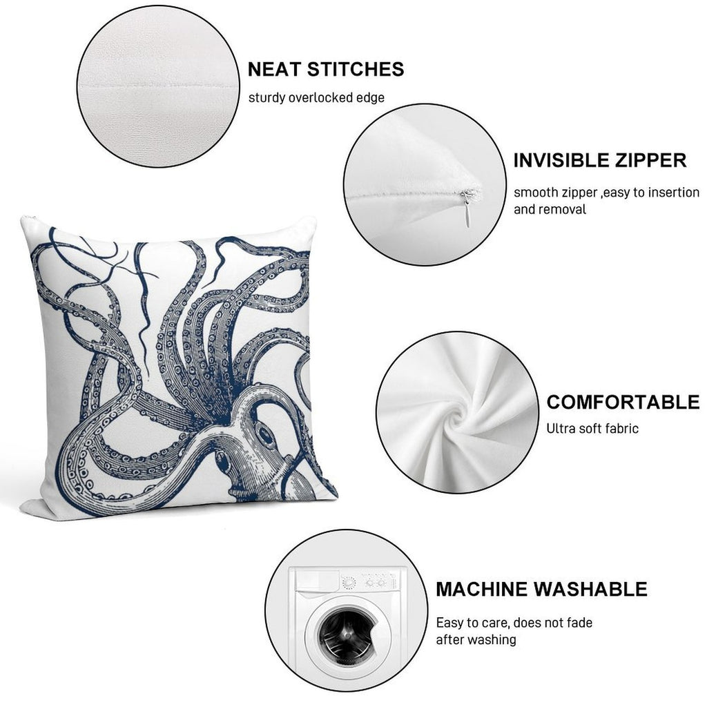 Navy Octopus Soft Home Decor Throw Pillow