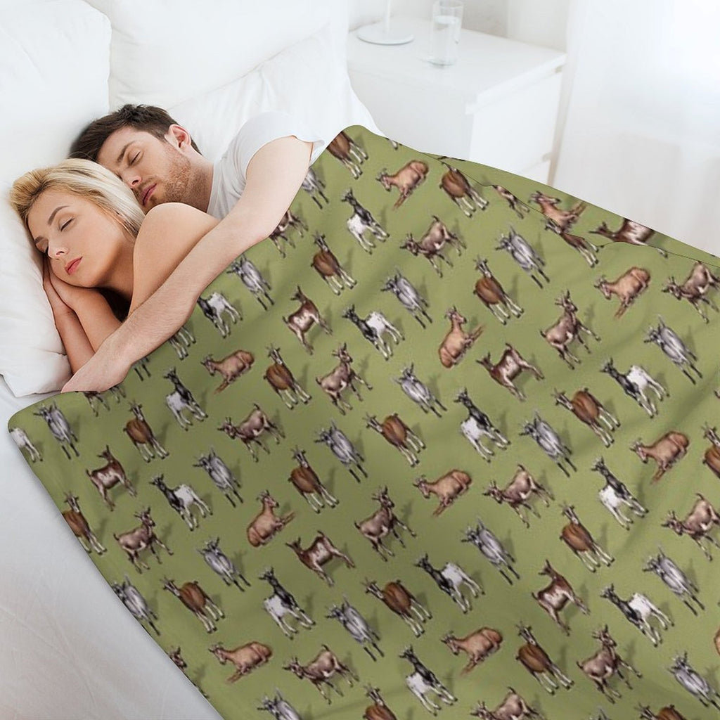 Tiny Goats on Green - Goat Herd Pattern Quick-dry Throw Blanket