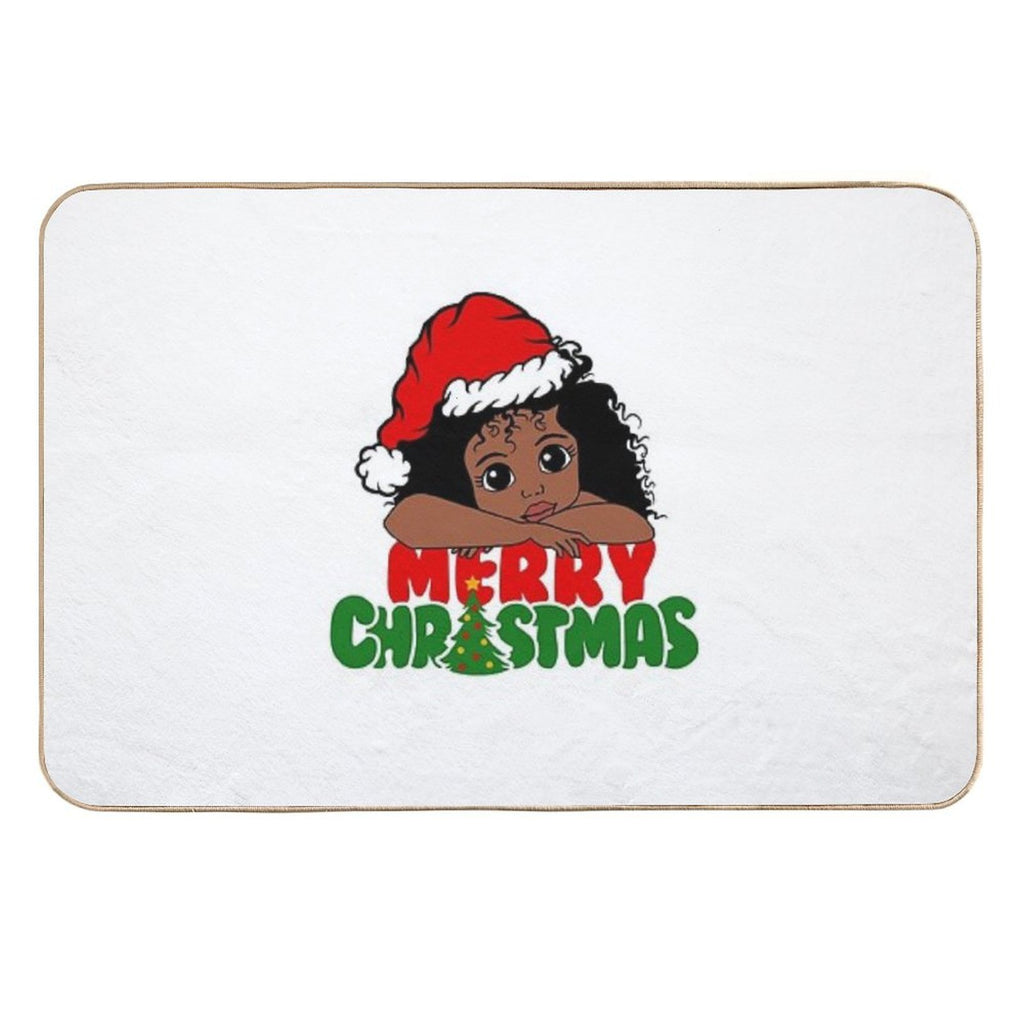 American African Christmas Santa Cute Natural Hair Afro Xmas  Toxin-Free Bath Mat