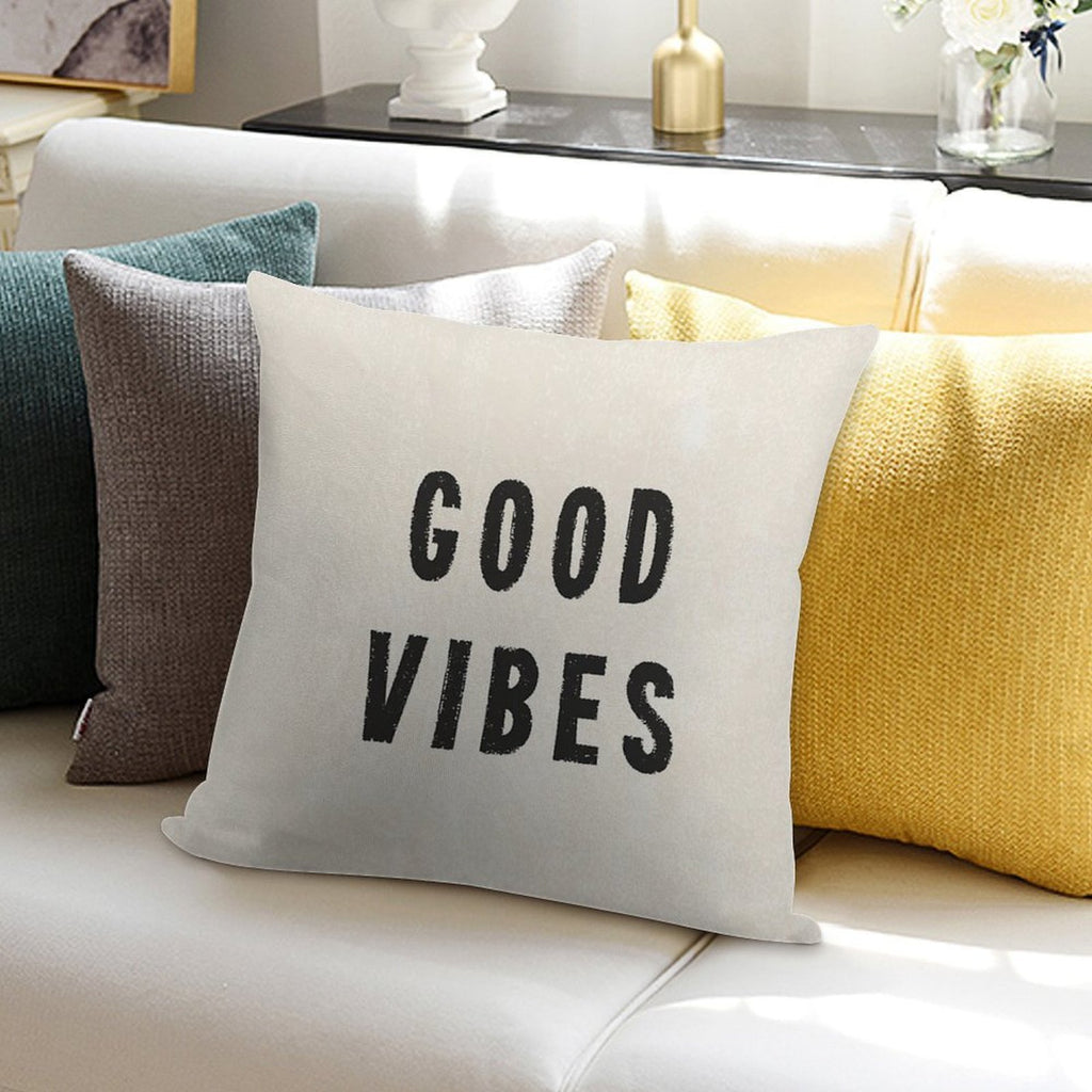 Grungy Distressed Ink Good Vibes  Black on Off-White Soft Anti-Pilling Throw Pillow