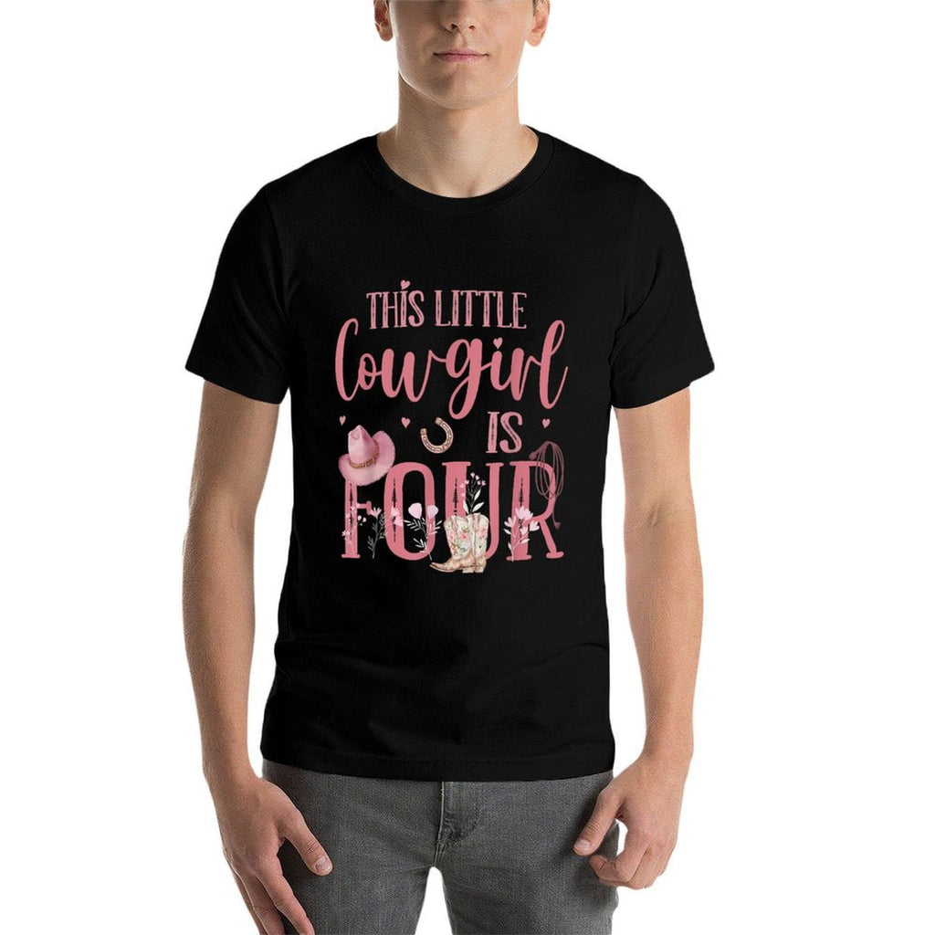 Cute Cowboy Cowgirl 4 Year Old Girl Birthday Gift Western Girls Black Small  Quick-drying T-Shirt