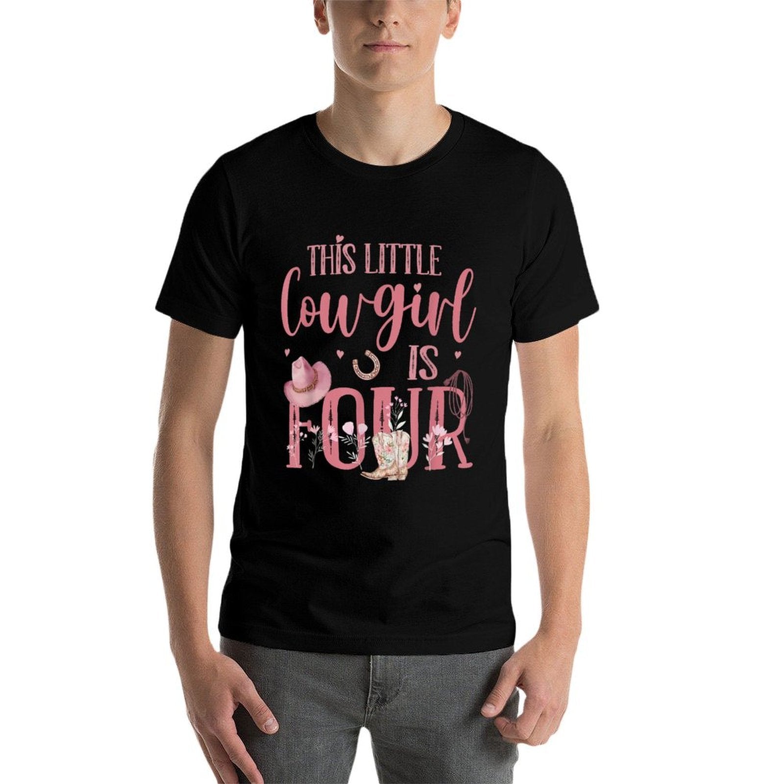 Cute Cowboy Cowgirl 4 Year Old Girl Birthday Gift Western Girls Black Small  Quick-drying T-Shirt