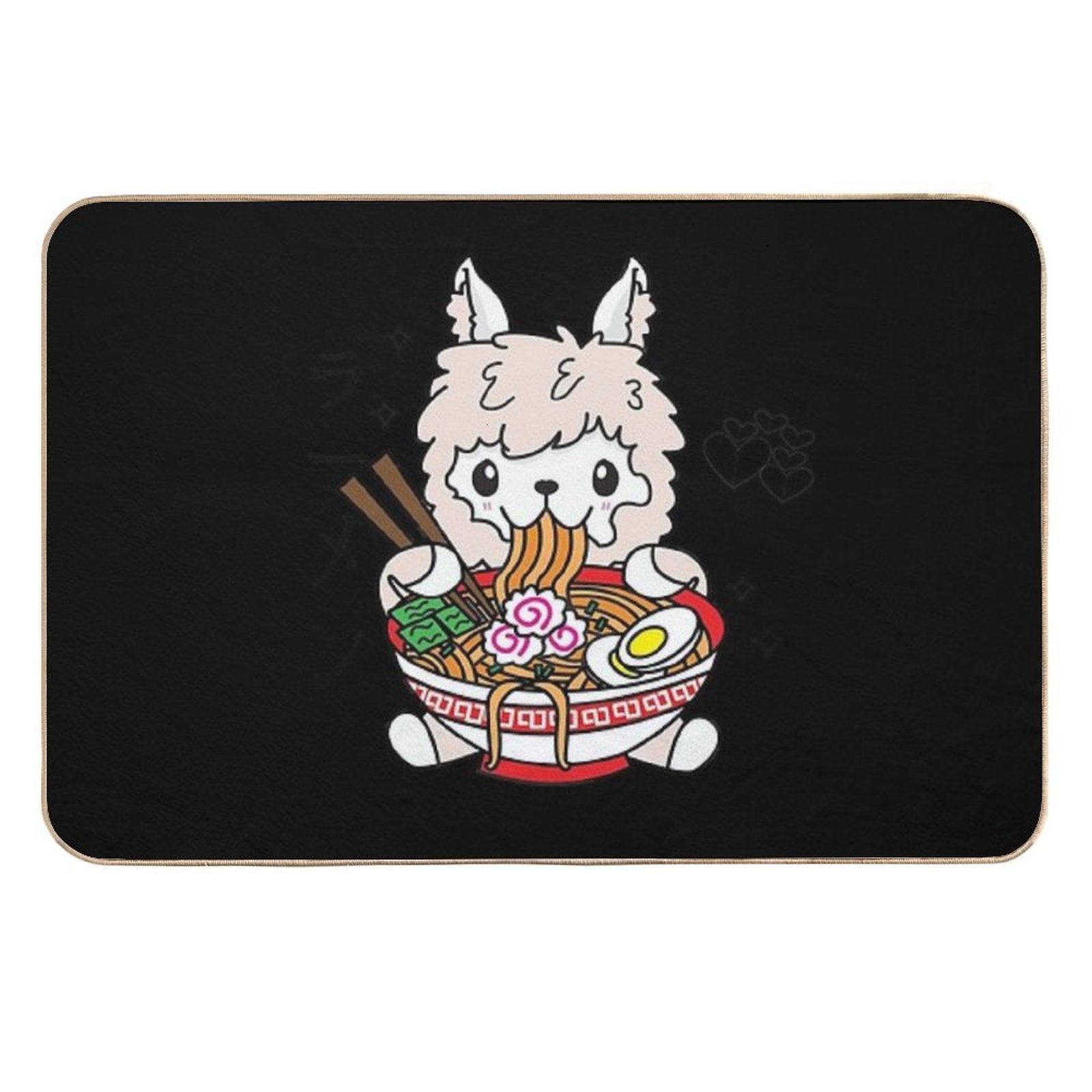 Llama Eating Ramen Cute Kawaii Noodles  Non-Slip Bath Mat
