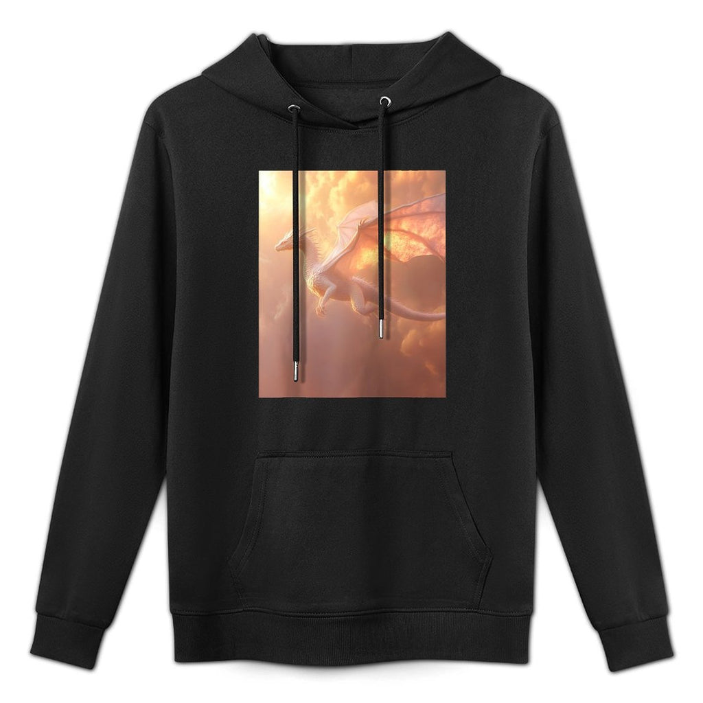 Majestic White Dragon Soaring in Twilight Sky Raglan Baseball Customizable Surface Hoodie