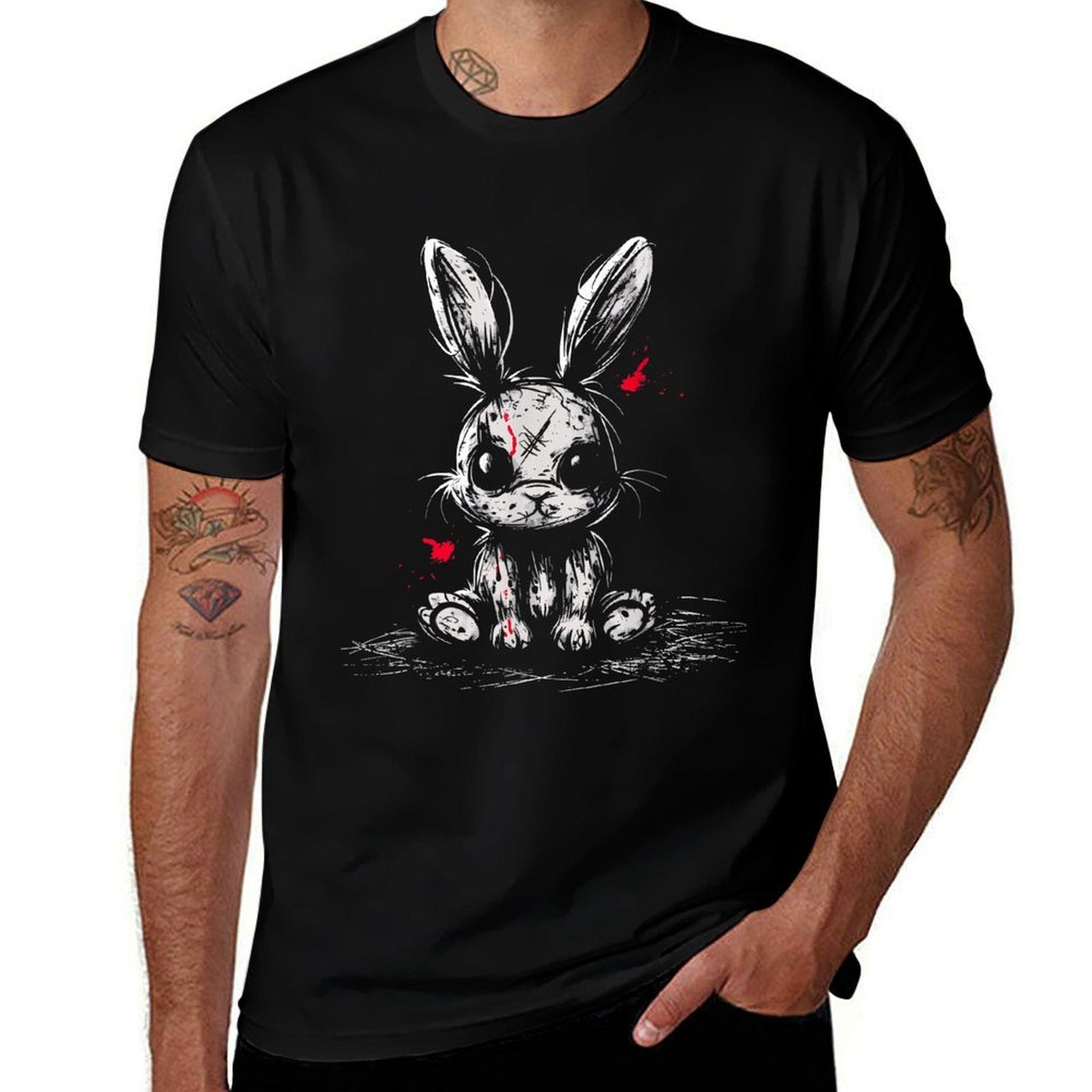Evil Horror Bunny Rabbit Creepy Cute Alt Goth Grunge Demon  Fade-proof Color T-Shirt
