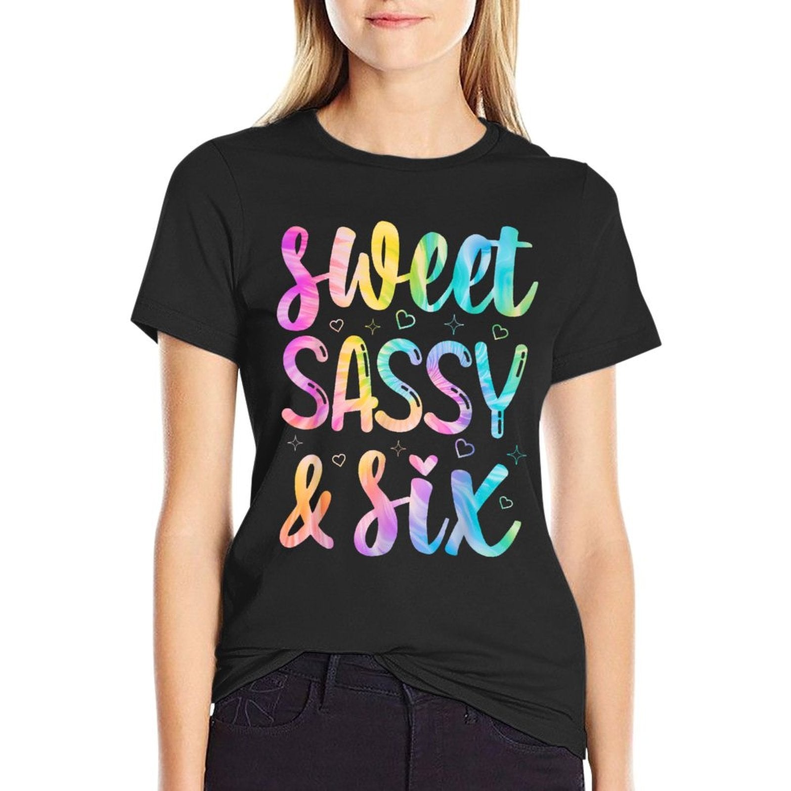 Kids 6th Birthday Girl Sweet Sassy And Six 6 Years Old Girls  Rolled Sleeves T-Shirt