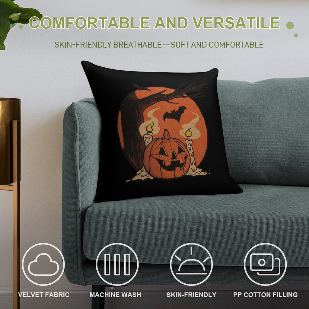 Vintage Pumpkin Scene Halloween Soft Durable Construction Throw Pillow