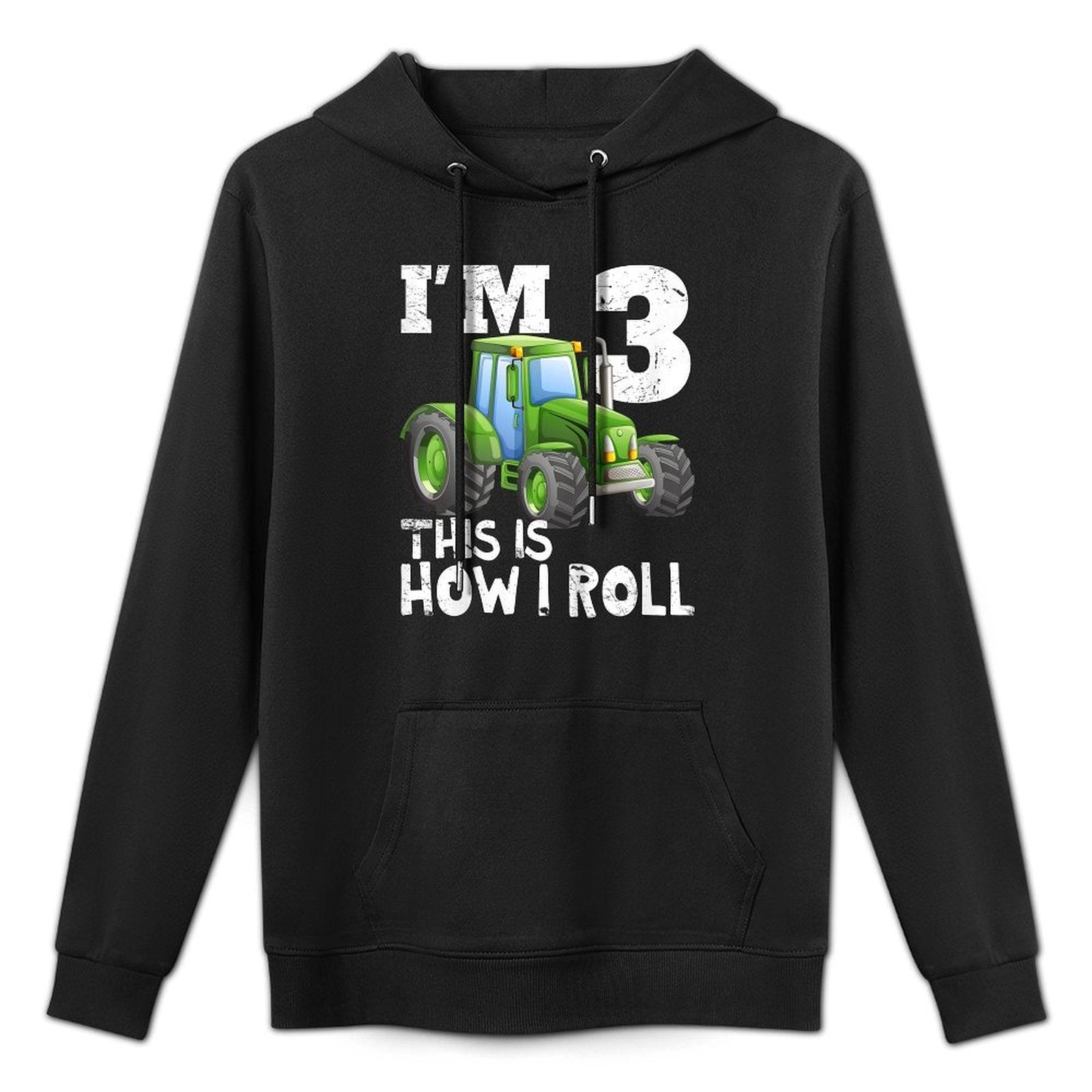 Green Farm Tractor 3rd Birthday Party Gift 3 Year Old Machine Washable Hoodie