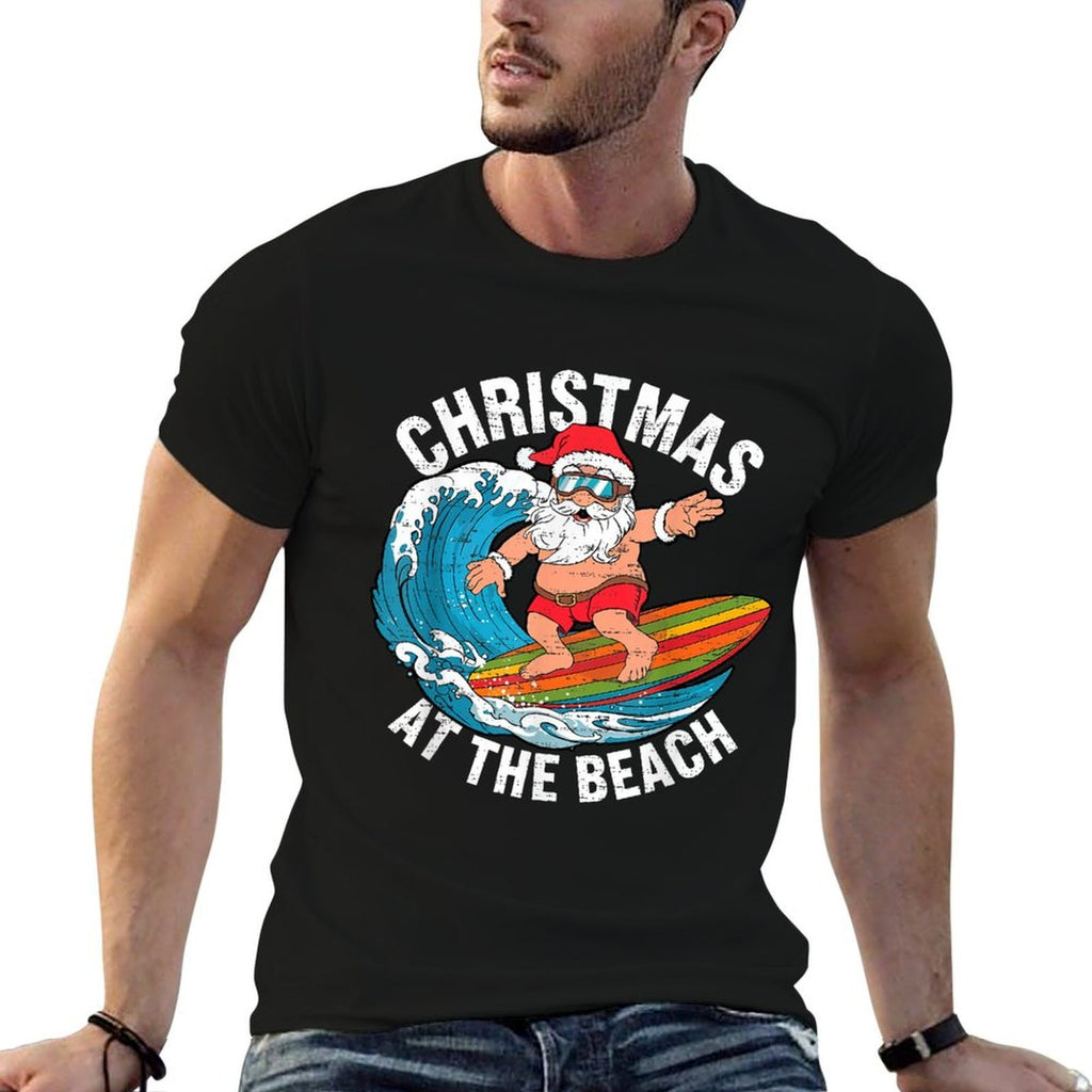 Funny Santa Surfing Christmas In July Xmas Summer Christmas  Polyester Blend T-Shirt