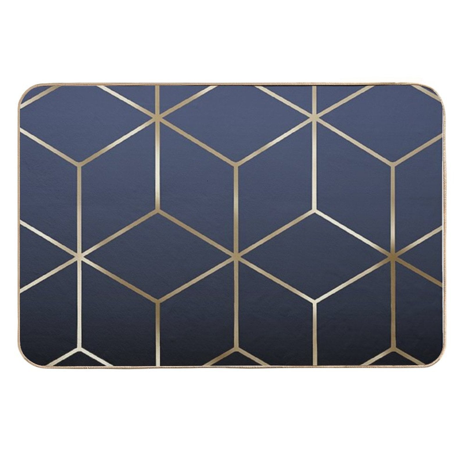 Gold Cubes on Navy Blue Durable Bath Mat