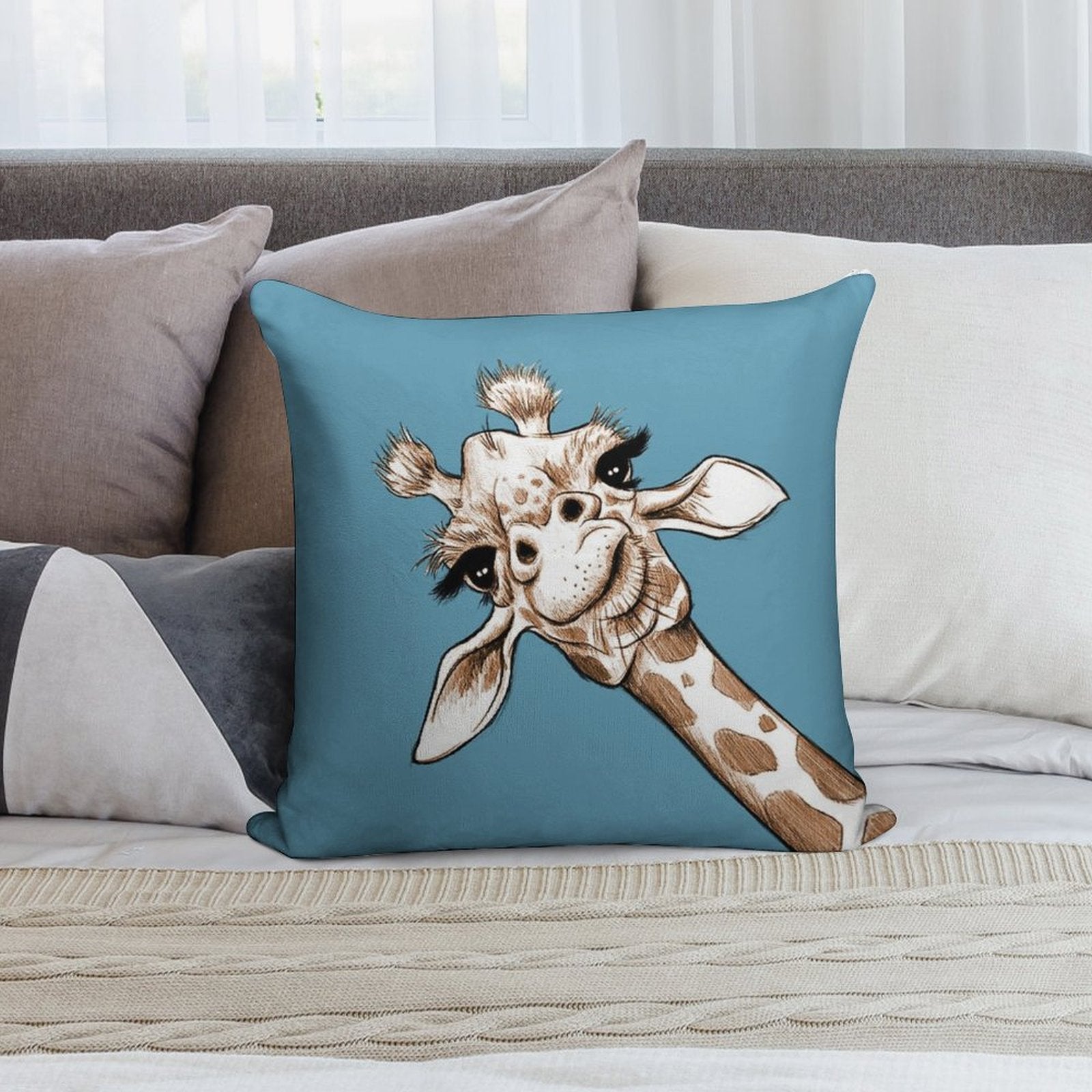 Sketch Giraffe Art Soft Decorative Cover Throw Pillow