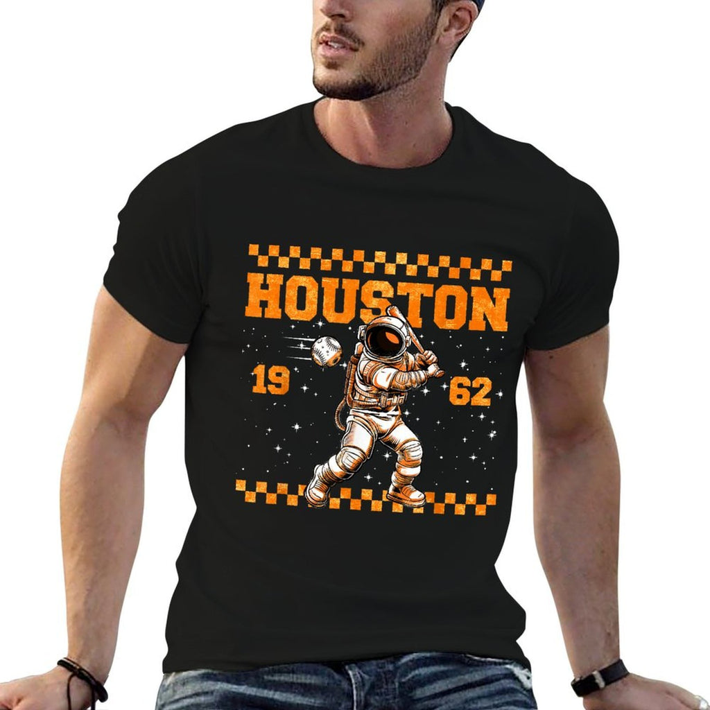 Graphic Colorful Houston Personalized Name Cute Astronaut  Rolled Sleeves T-Shirt