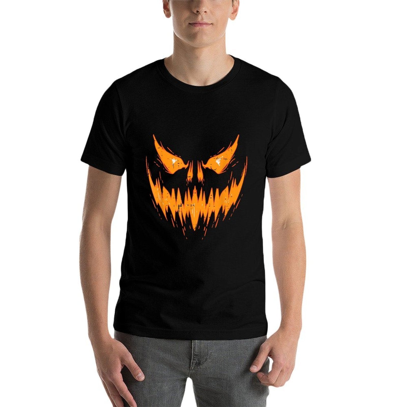 Scary Spooky Jack O Lantern Face Pumpkin Halloween Men Boys  Tagless Design T-Shirt