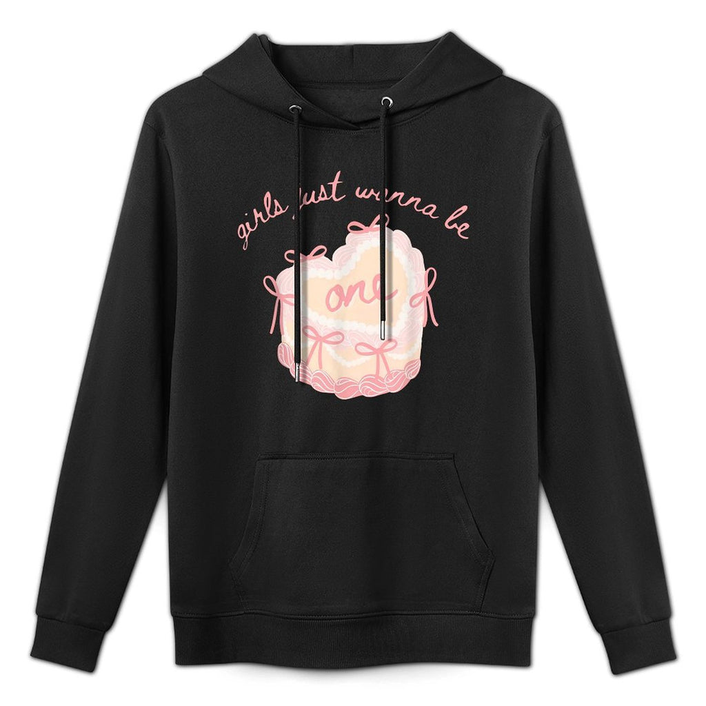 Girls Just Wanna Be One First Birthday Pink Bow 1st Birthday Machine Washable Hoodie