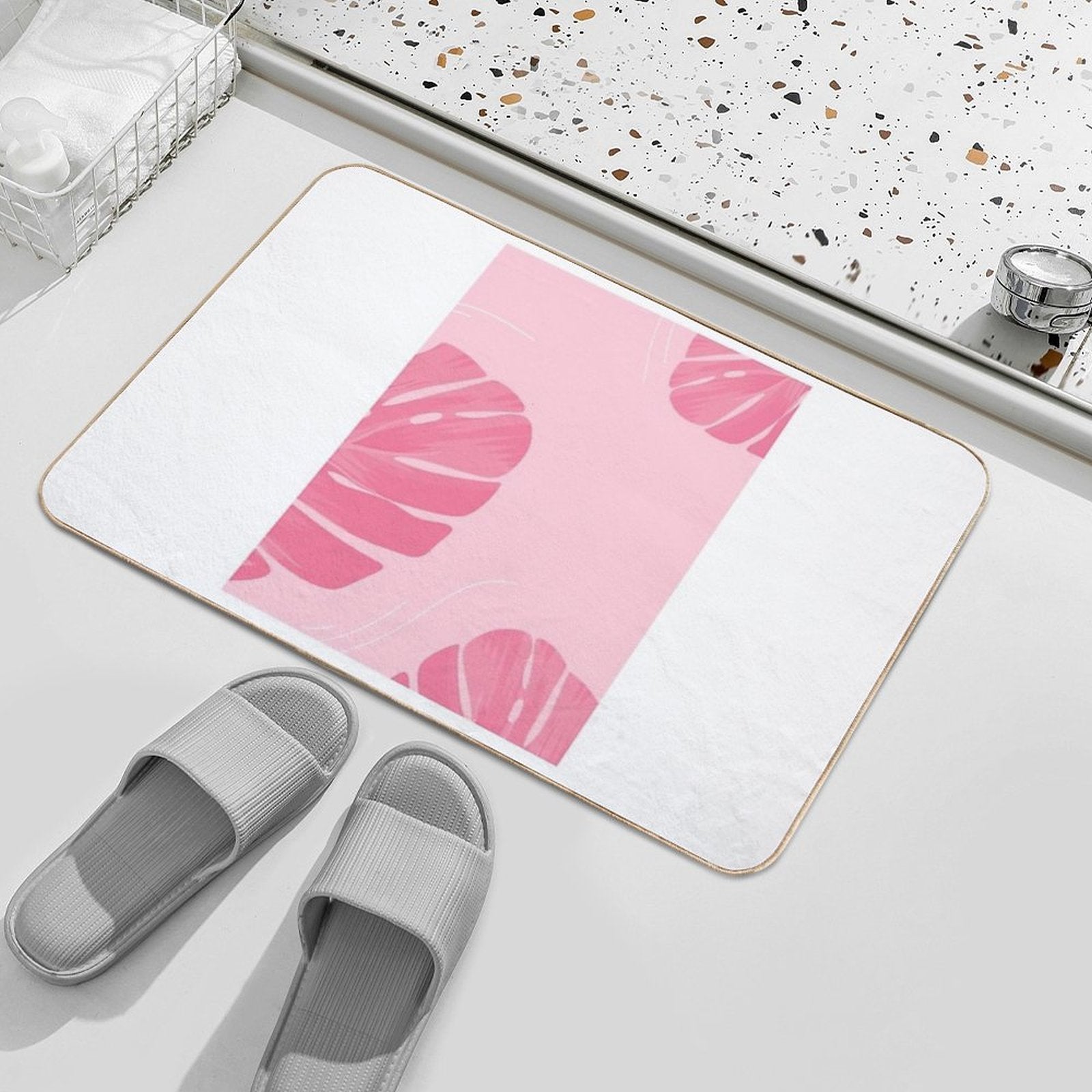Pink Flowers Art  Repositionable Bath Mat