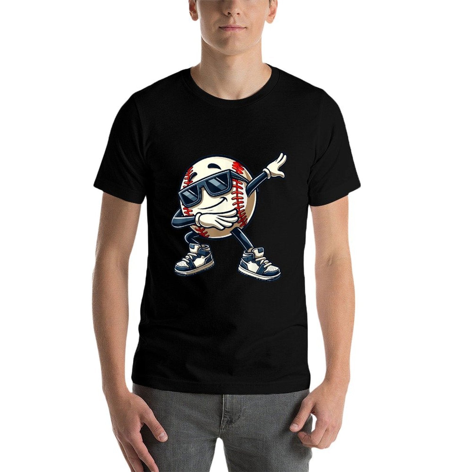 Dabbing Baseball Ball Kids Boys Men Funny Baseball  Summer-ready Fabric T-Shirt