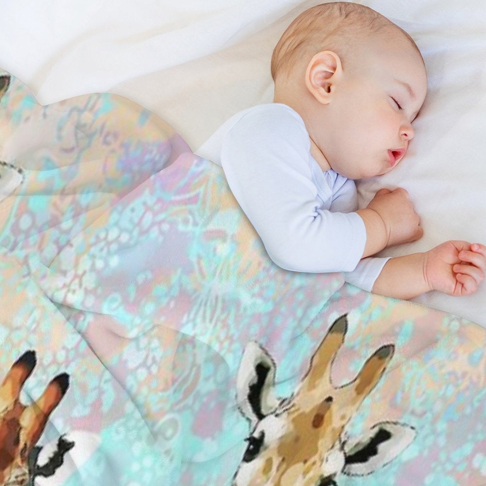 Watercolor Giraffes with Bubblegum, Funny Animals, Cute, Kawaii Giraffe Multi-functional Throw Blanket