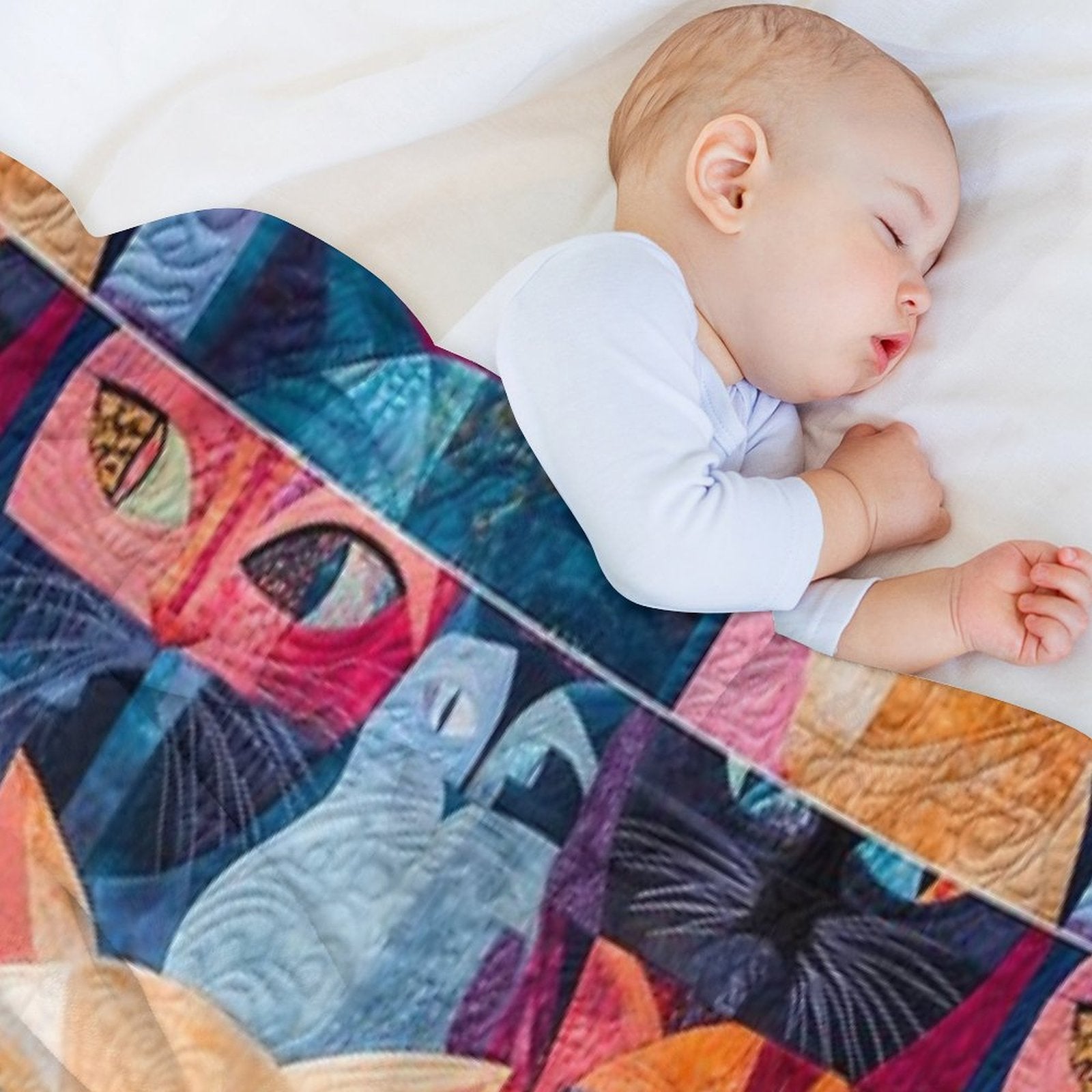 Feline Fiesta Vibrant Quilt Like Design Tee Versatility Throw Blanket