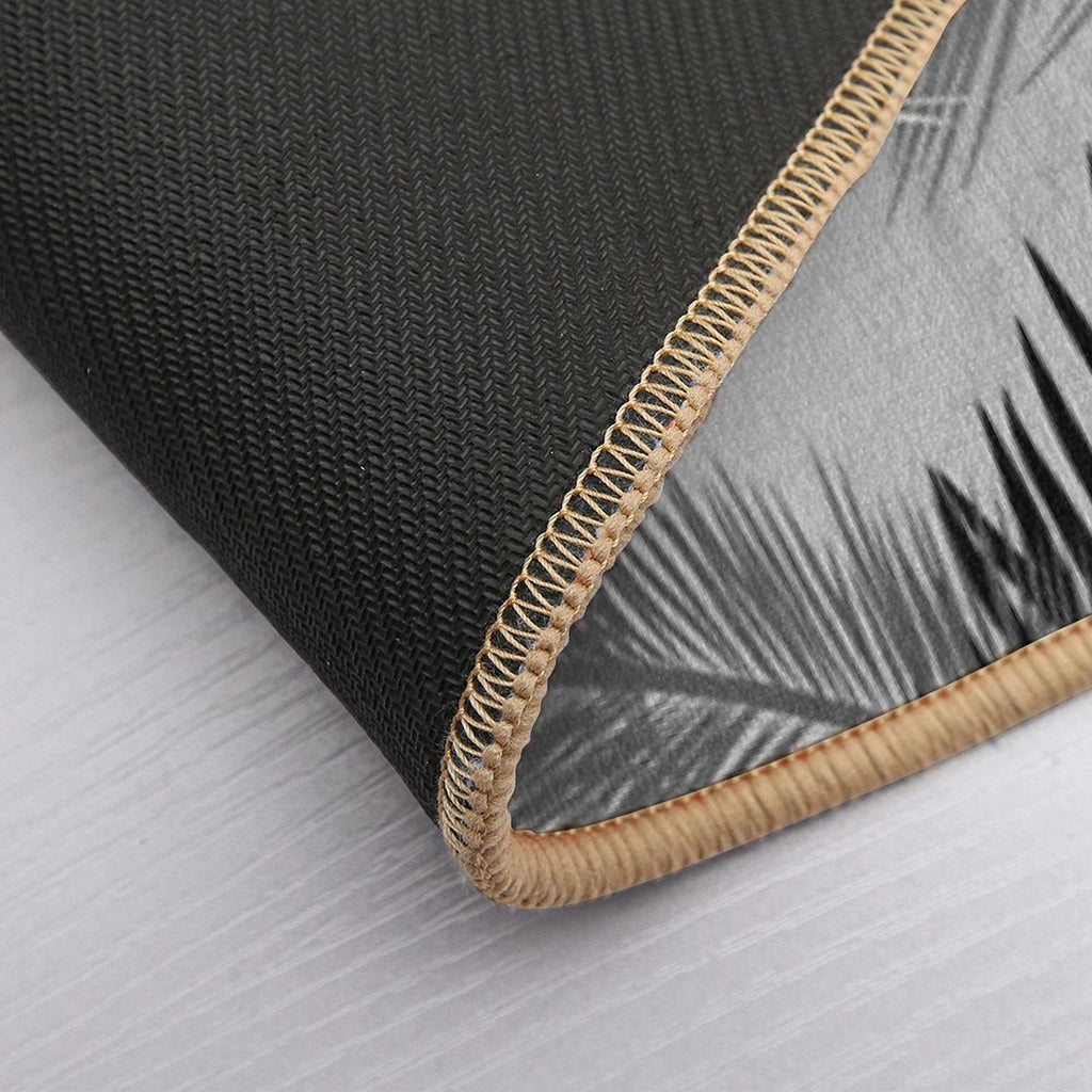 Palm Leaf Print, Gray, Black And White  Fade-Resistant Bath Mat