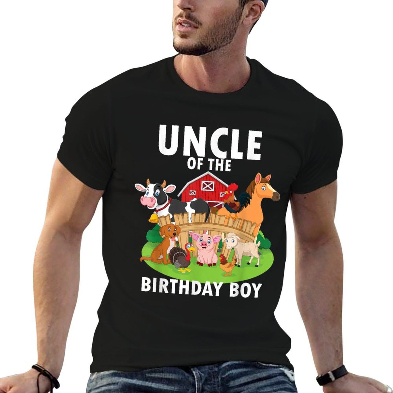 Uncle Of The Birthday Boy Farm Animals Matching Farm Theme  Heathered Texture T-Shirt