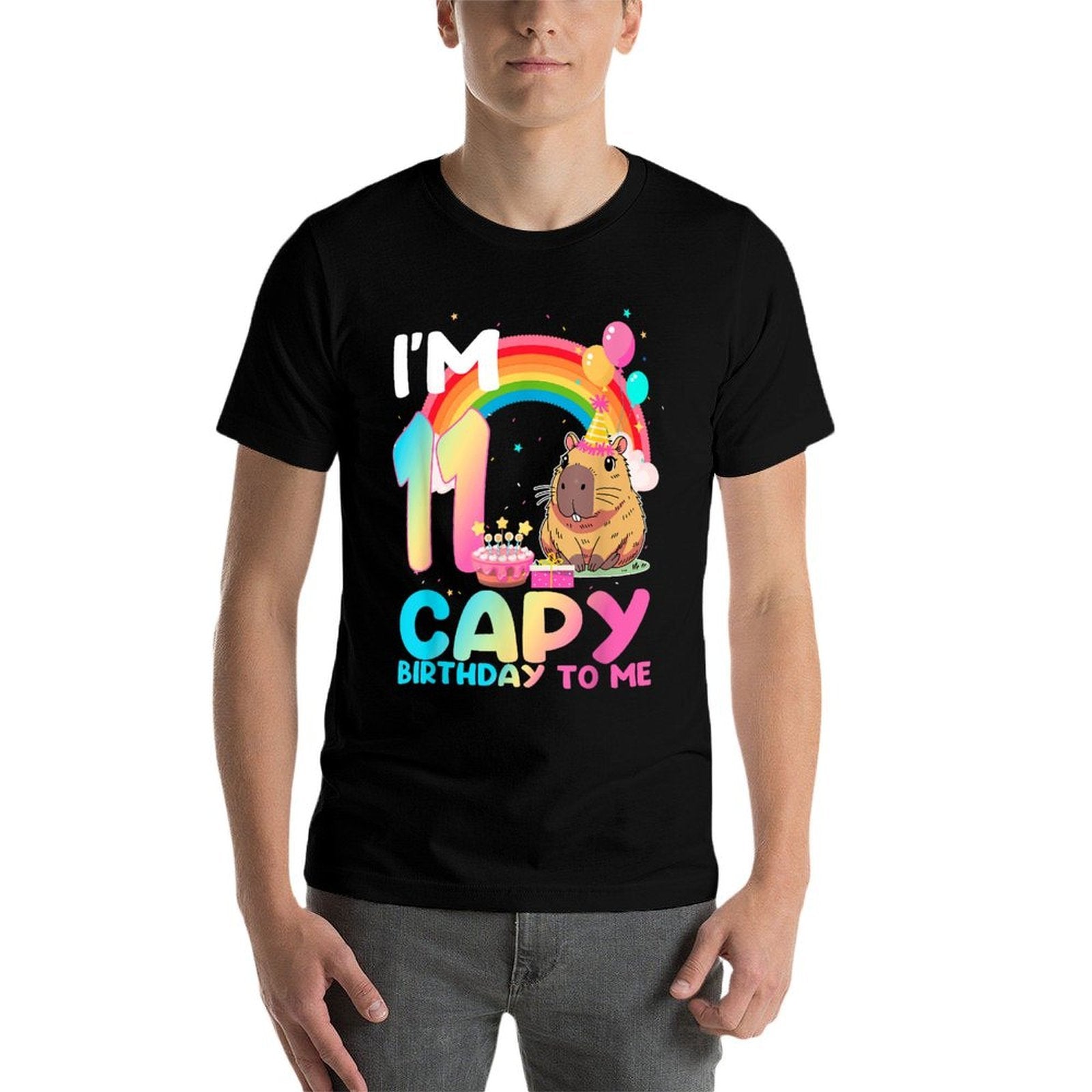 I'm 11 Year Old Capy Happy Birthday To Me 11th Bday Capybara  Rolled Sleeves T-Shirt