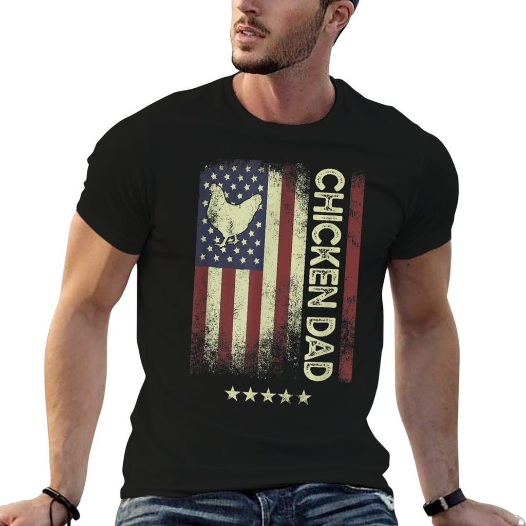 USA American - Chicken Dad  Rolled Sleeves T-Shirt