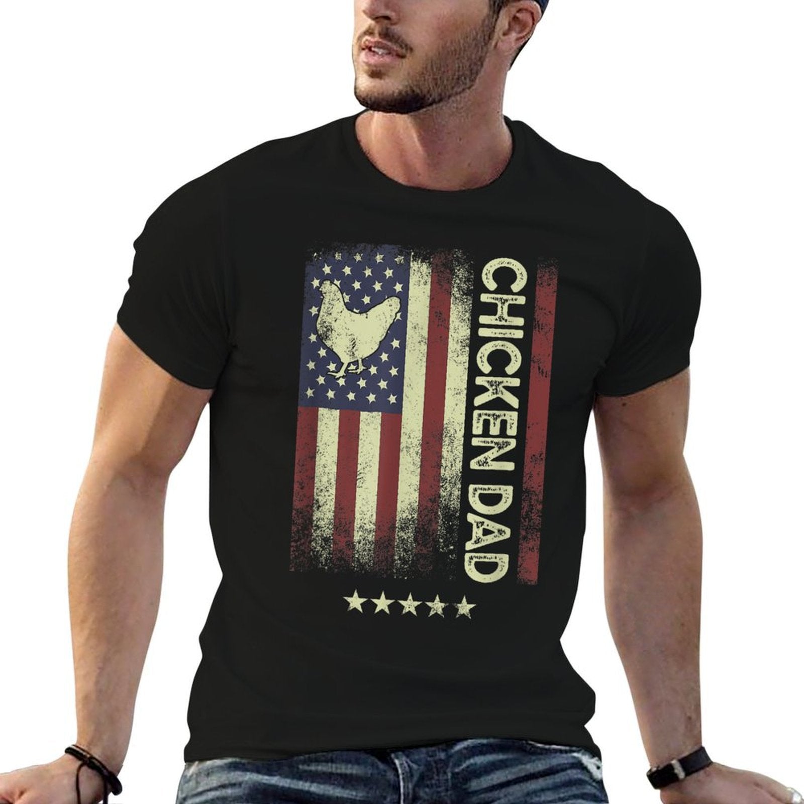 USA American - Chicken Dad  Rolled Sleeves T-Shirt