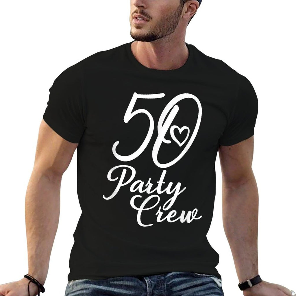 50 Party Crew, Matching Group, Women's 50th Birthday  Summer-ready Fabric T-Shirt