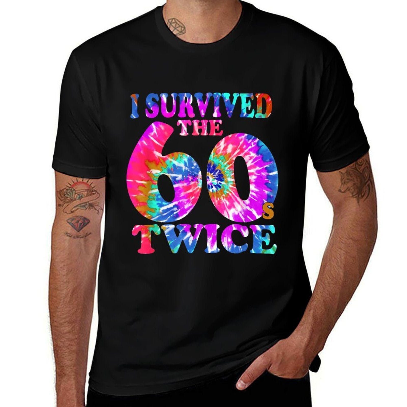 I Survived The Sixties 60s Twice Tie Dye 70th Birthday  Oversized Silhouette T-Shirt