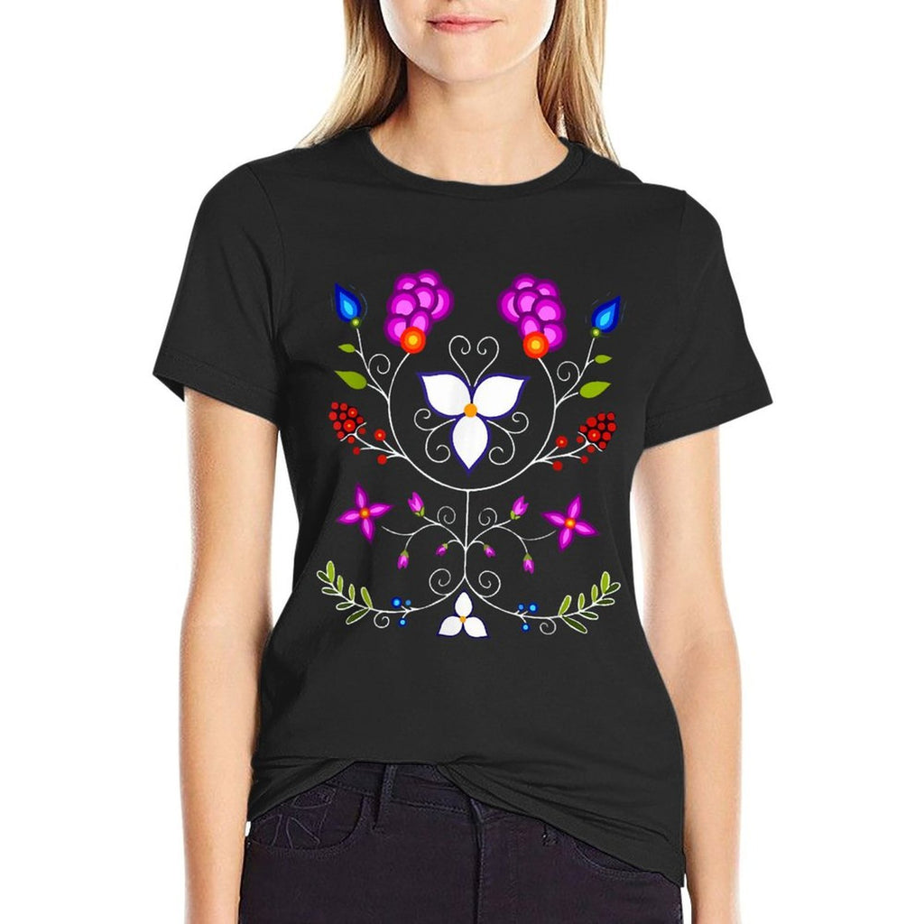 Ojibwe Floral Native American Flowers Indigenous Botanical  Summer-ready Fabric T-Shirt