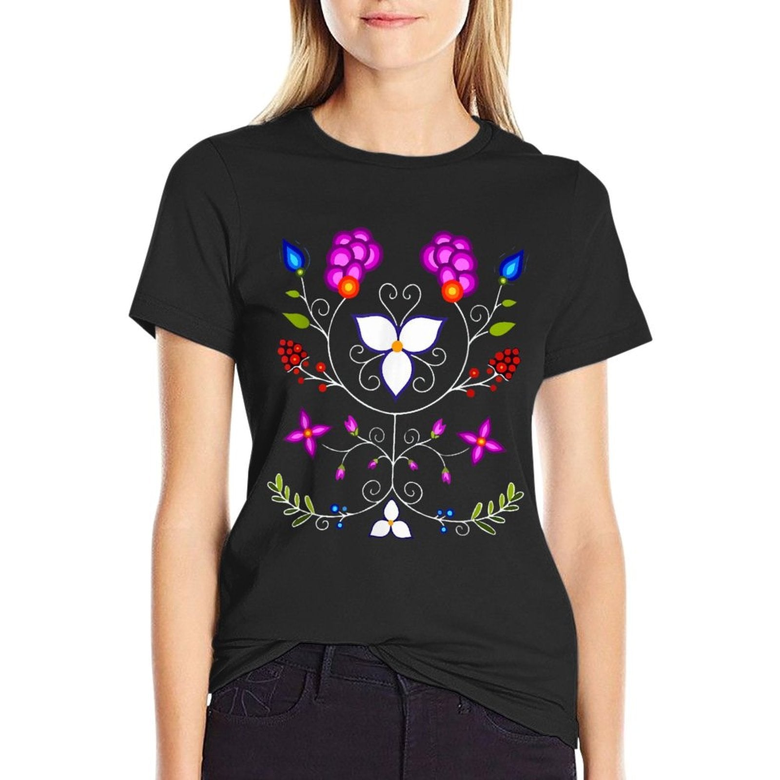 Ojibwe Floral Native American Flowers Indigenous Botanical  Summer-ready Fabric T-Shirt