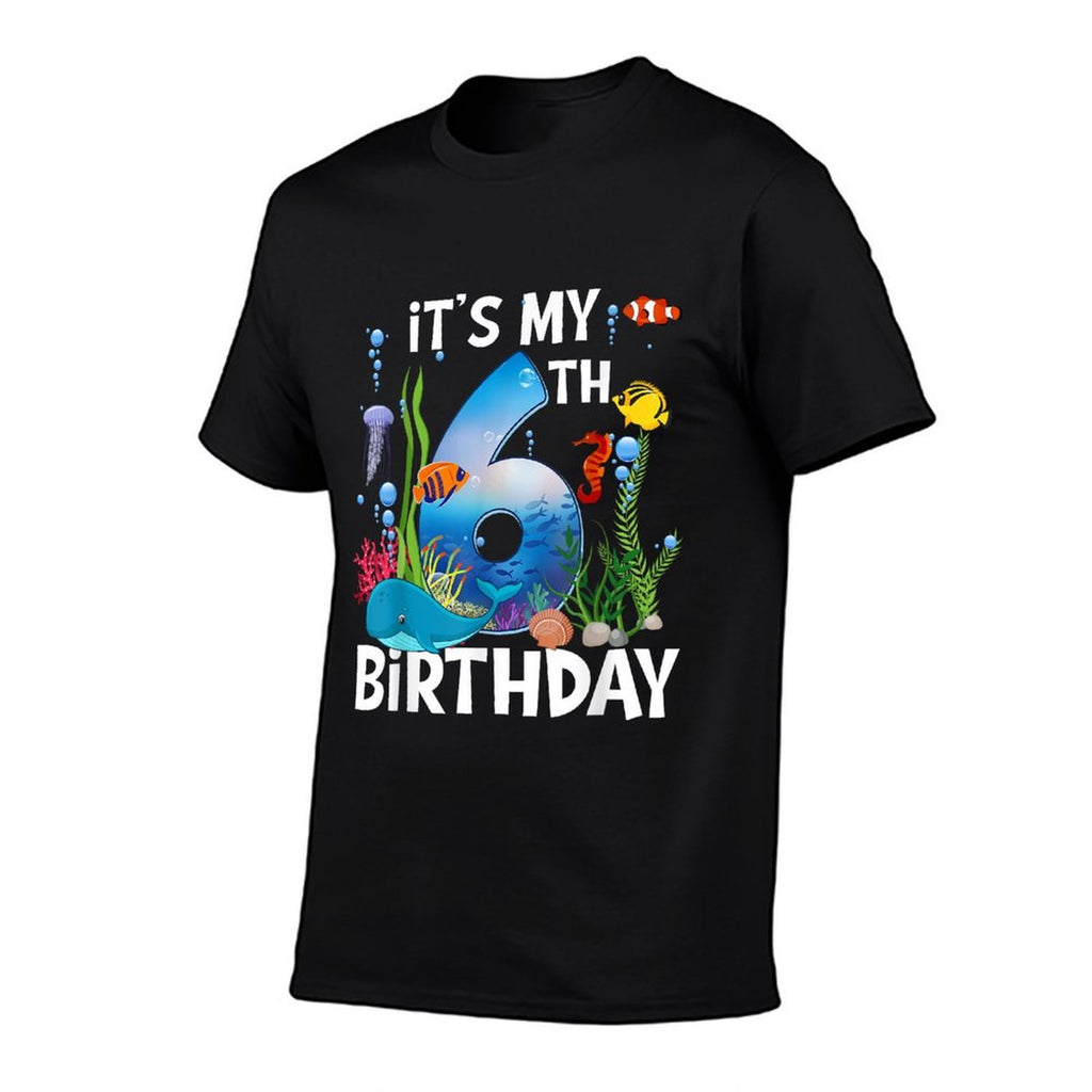 Kids 6 Year Old Ocean Life Whale Dolphin Shark 6th Birthday  Trendy Pattern T-Shirt