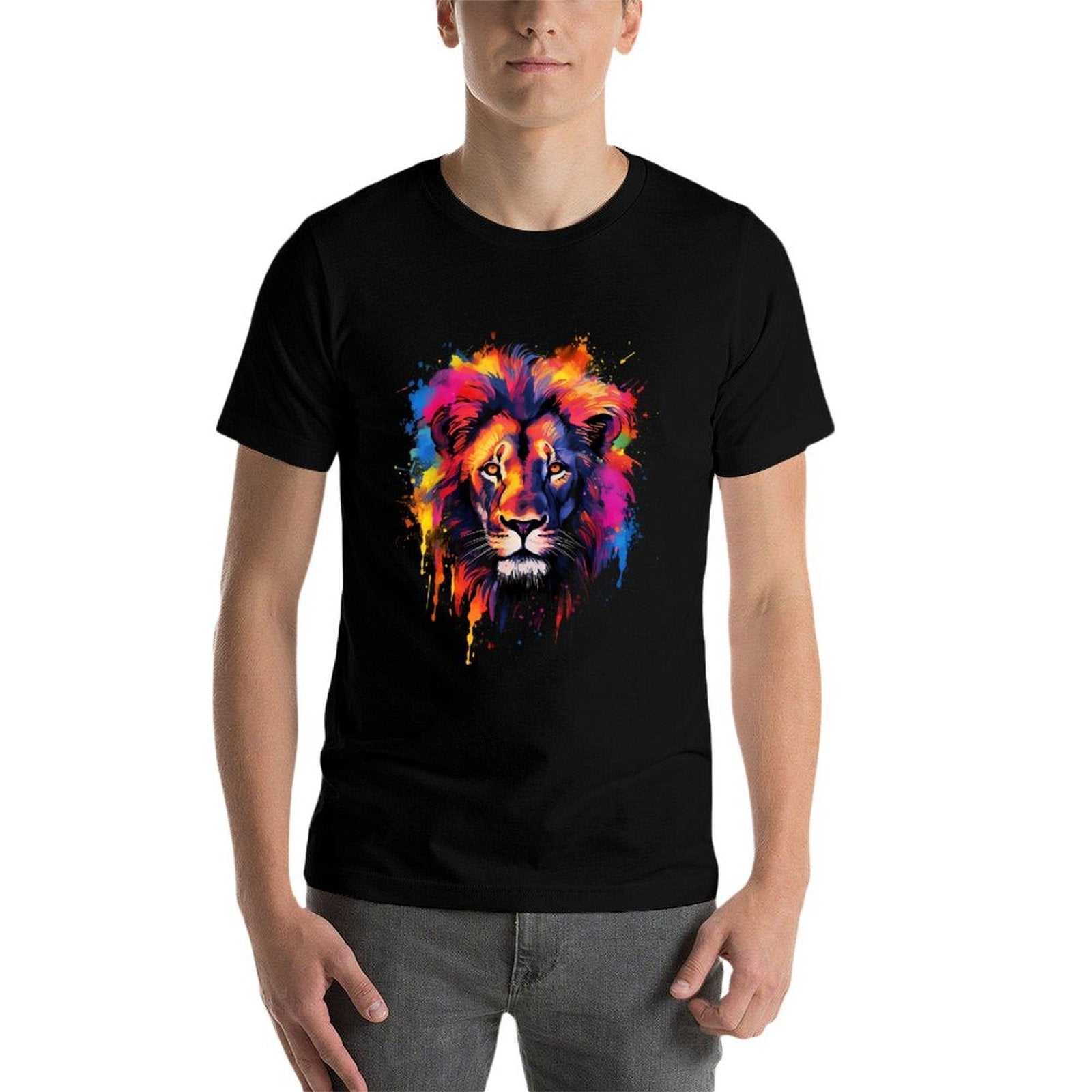 Cool Colorful Lion Head Graphic  Oversized Silhouette T-Shirt