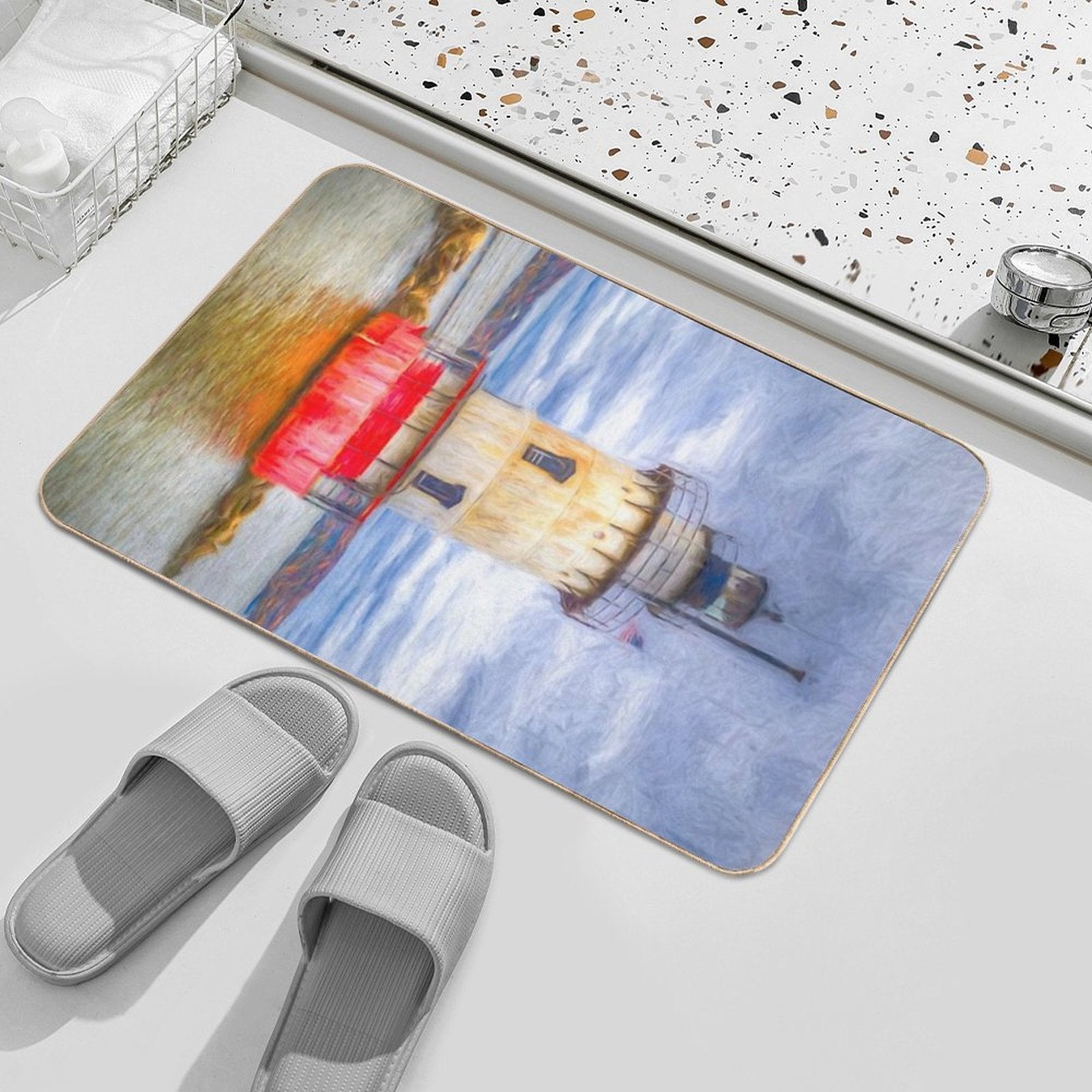 Sleepy Hollow Lighthouse Art  Dirt-Trapping Bath Mat