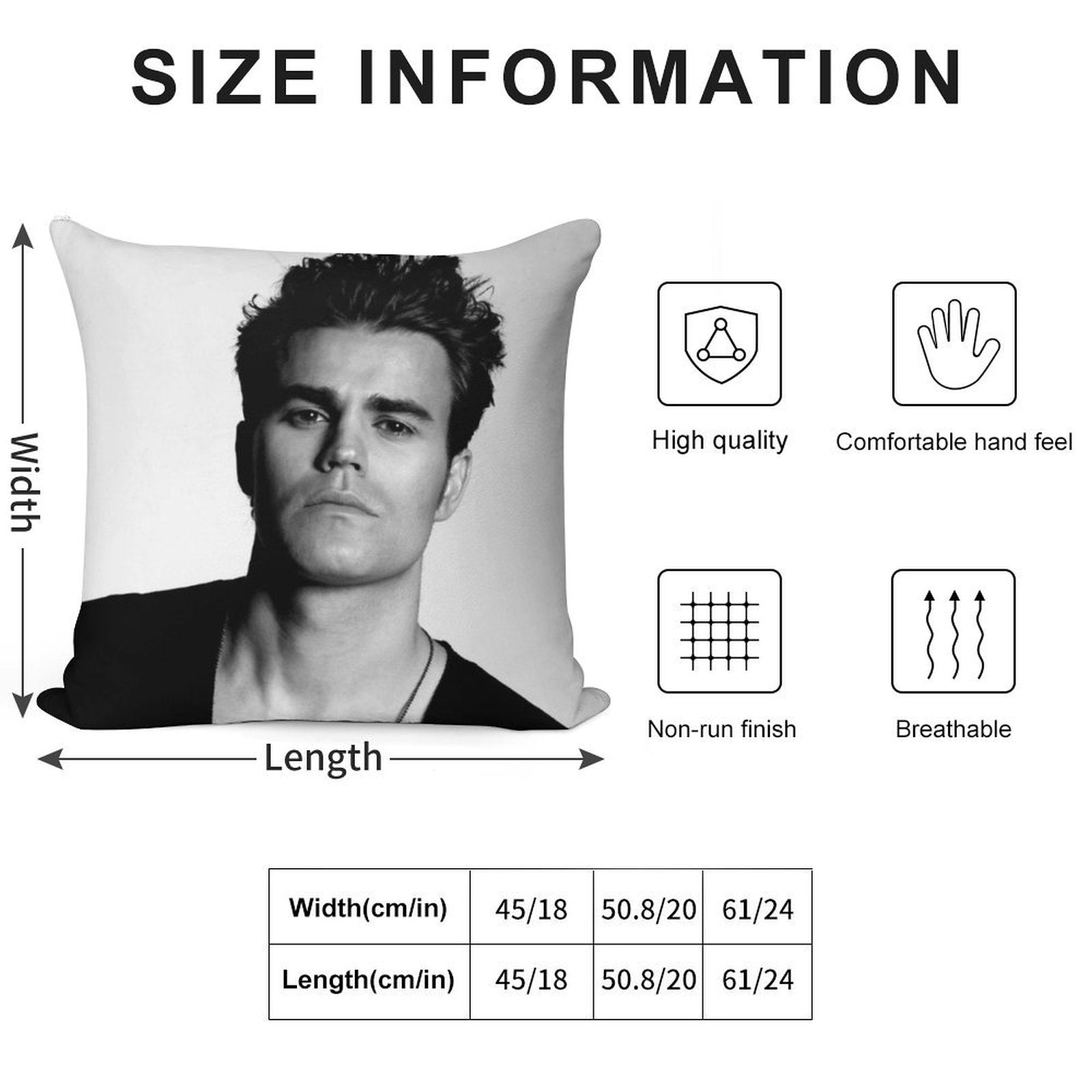 Paul Wesley Black And White Soft Skin-Friendly Throw Pillow