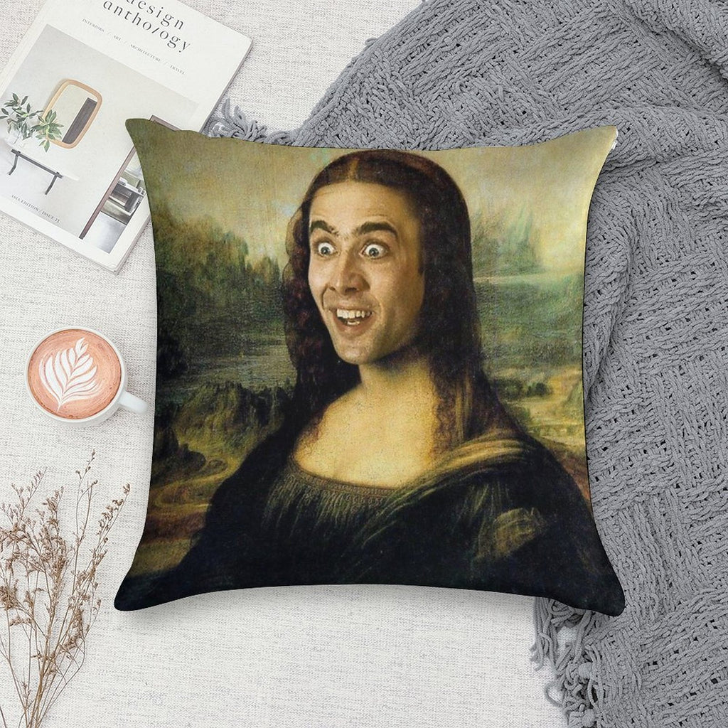 Nicolas Cage As The Mona Lisa Soft Home Decor Throw Pillow