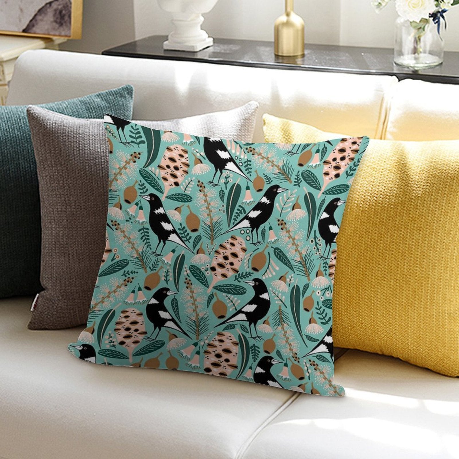 Australian Bush Magpies Soft Anti-Pilling Throw Pillow