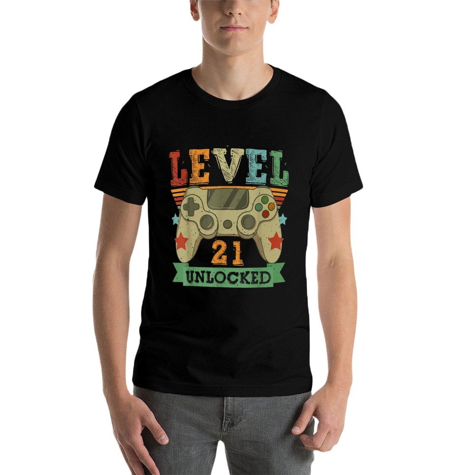 Level 21 Unlocked Awesome 2001 Video Games 21st Birthday  Oversized Silhouette T-Shirt