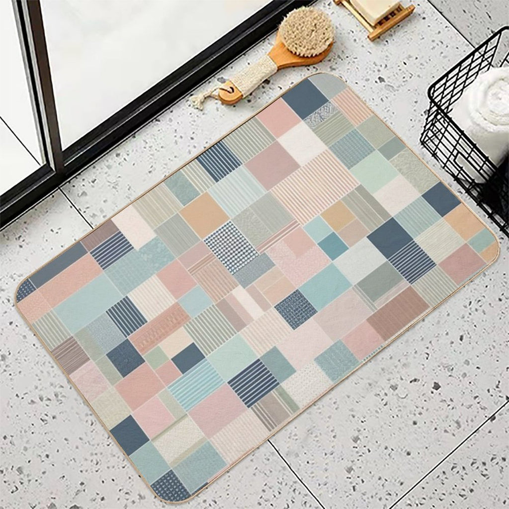 Block Cross Point Linier Pattern Lite Pastel Tone  Dirt-Trapping Bath Mat