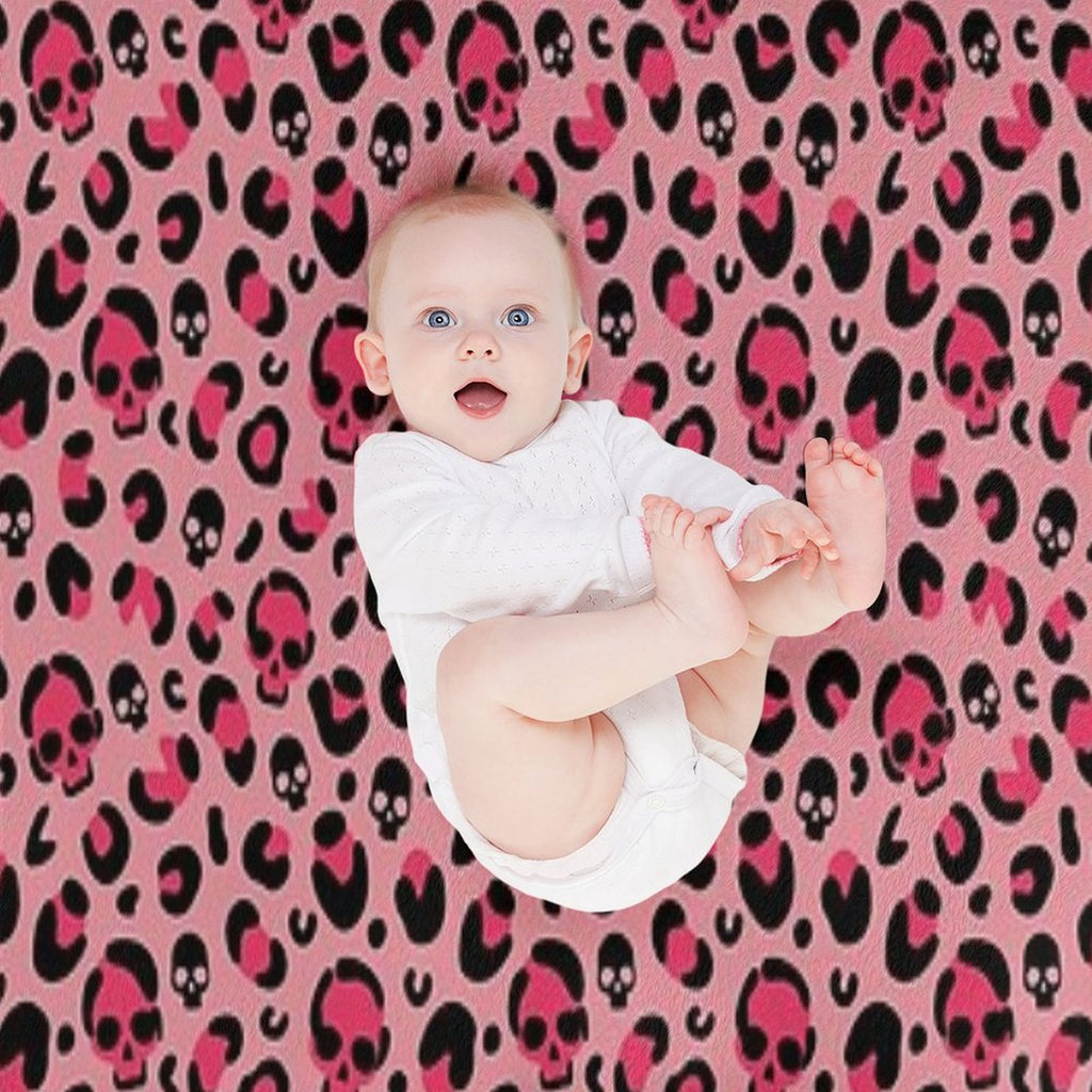 Skull Leopard Print on Pink Background. Premium Throw Blanket