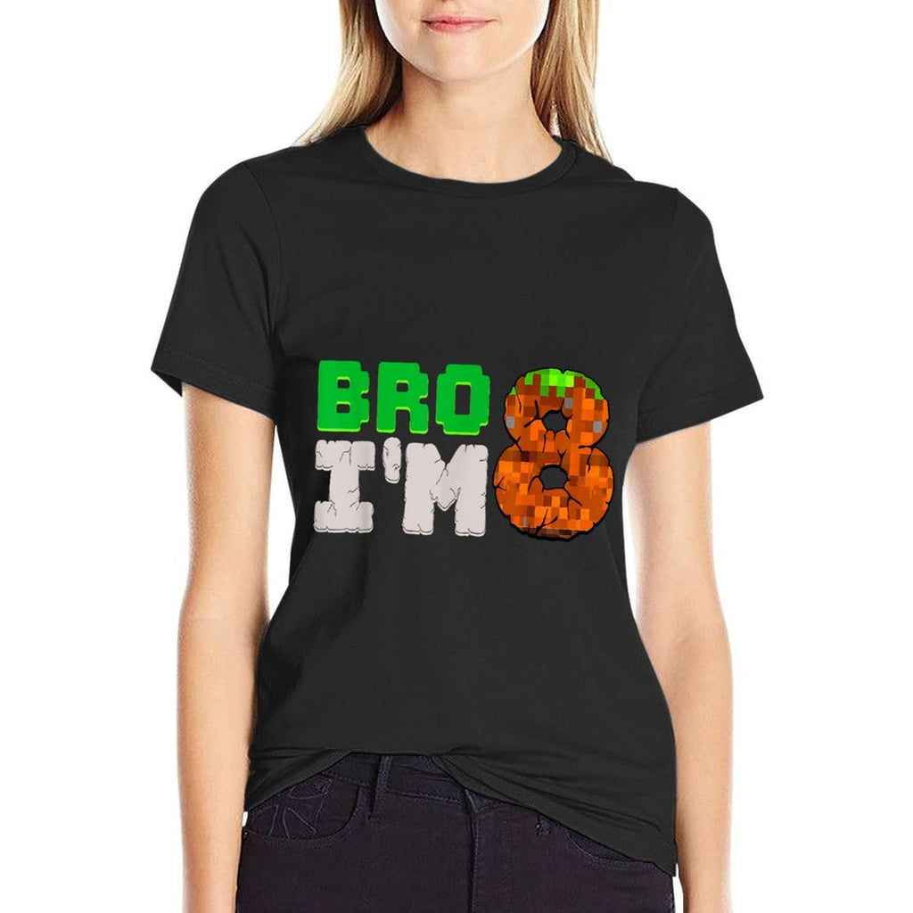 Birthday Boy 8th Birthday 8 Year Old Game Pixel Number  Ribbed Collar T-Shirt